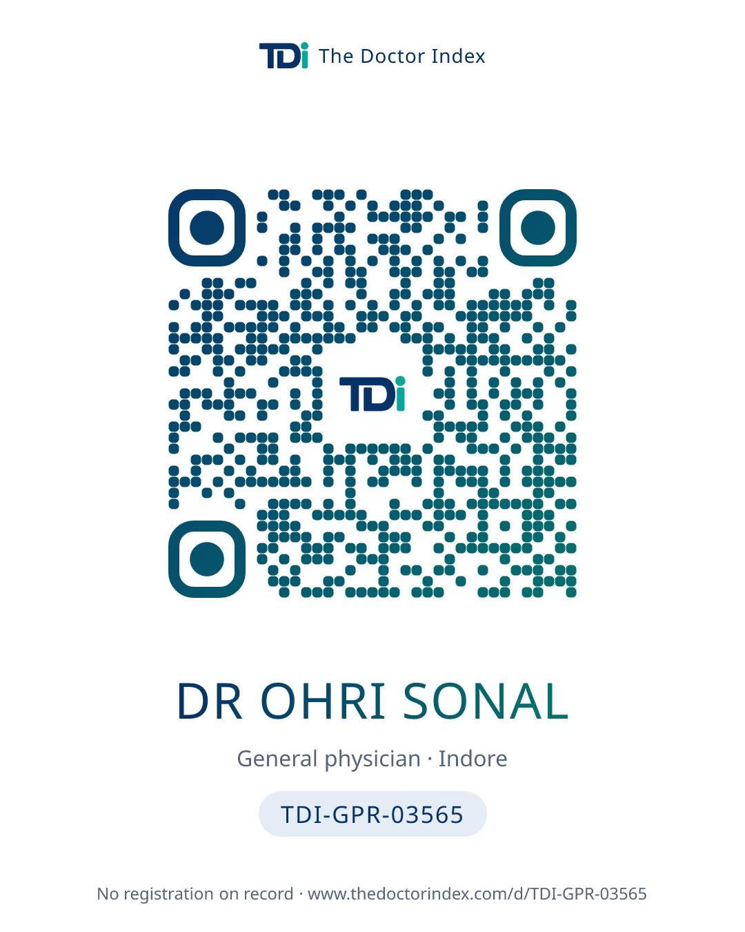 QR card for Dr Ohri Sonal, TDI-GPR-03565