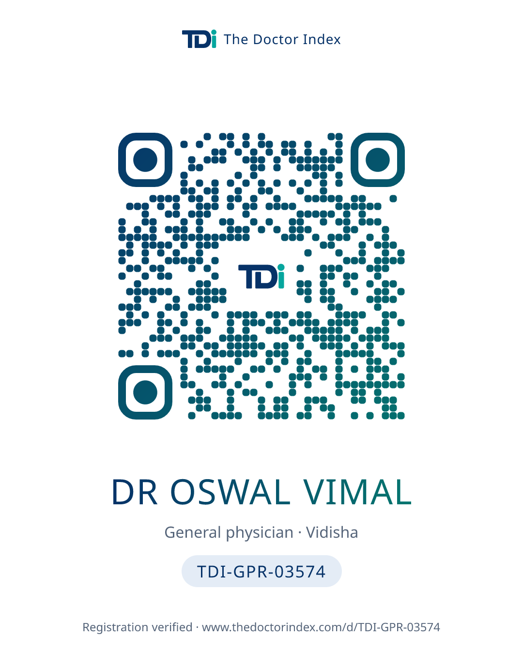 QR card for Dr Oswal Vimal, TDI-GPR-03574