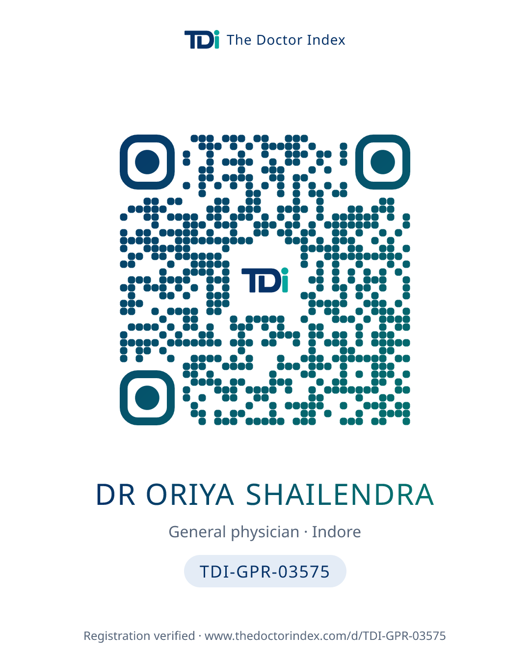 QR card for Dr Oriya Shailendra, TDI-GPR-03575