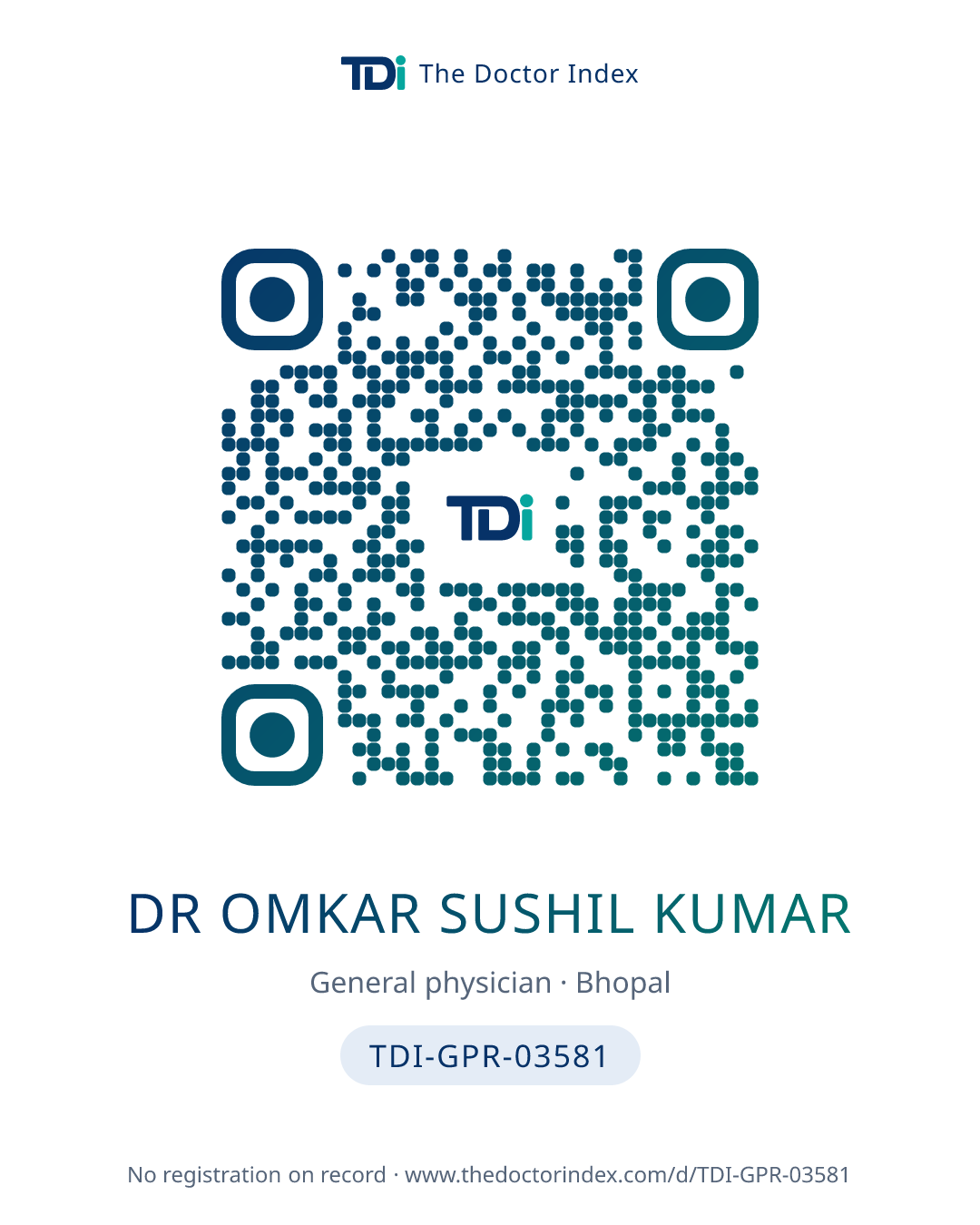QR card for Dr Omkar Sushil Kumar, TDI-GPR-03581