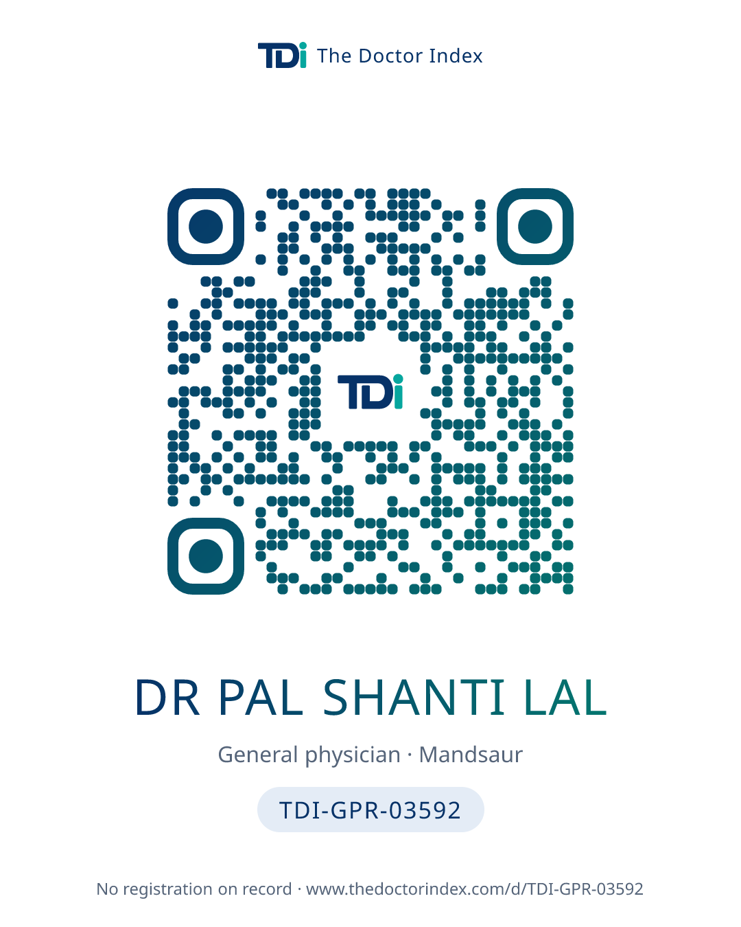 QR card for Dr Pal Shanti Lal, TDI-GPR-03592