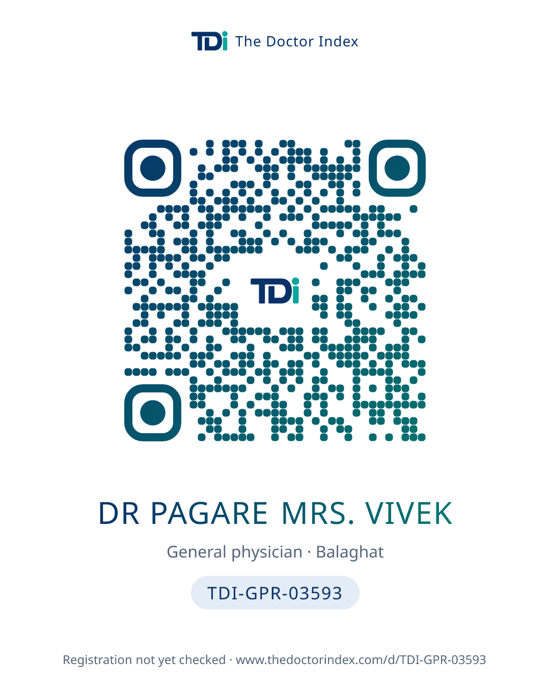 QR card for Dr Pagare Mrs. Vivek, TDI-GPR-03593