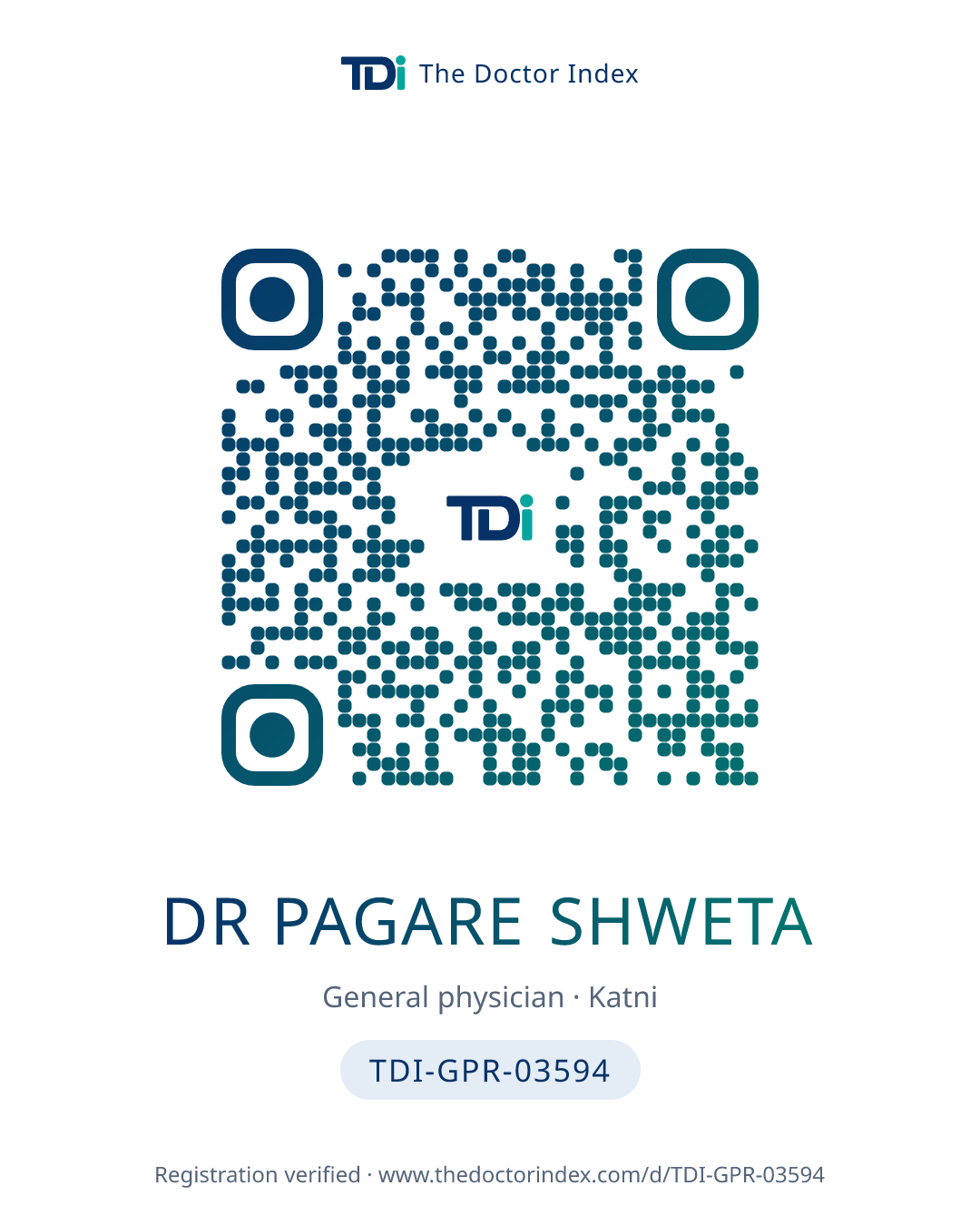 QR card for Dr Pagare Shweta, TDI-GPR-03594