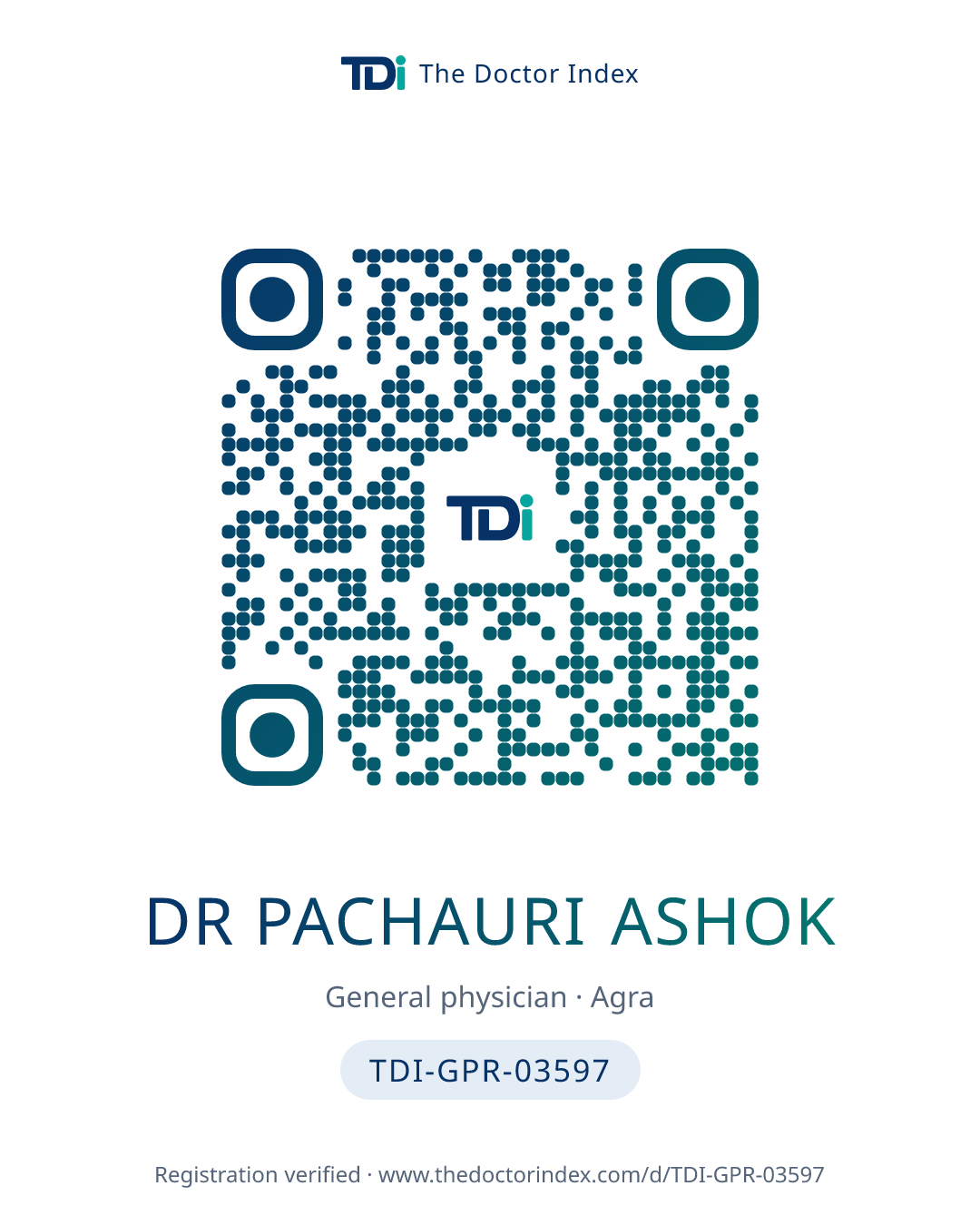 QR card for Dr Pachauri Ashok, TDI-GPR-03597