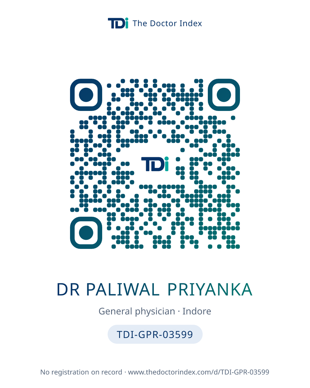 QR card for Dr Paliwal Priyanka, TDI-GPR-03599