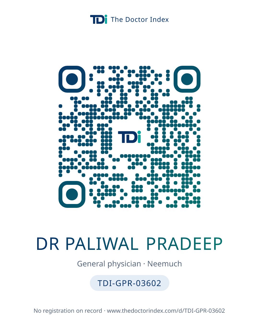 QR card for Dr Paliwal Pradeep, TDI-GPR-03602