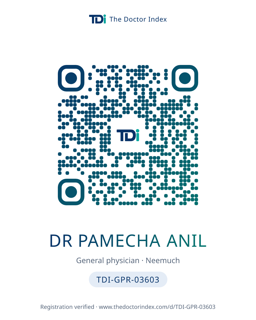 QR card for Dr Pamecha Anil, TDI-GPR-03603