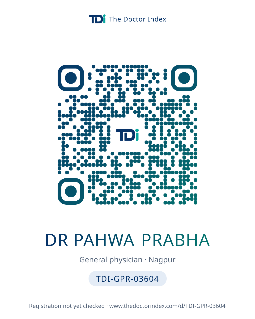QR card for Dr Pahwa Prabha, TDI-GPR-03604