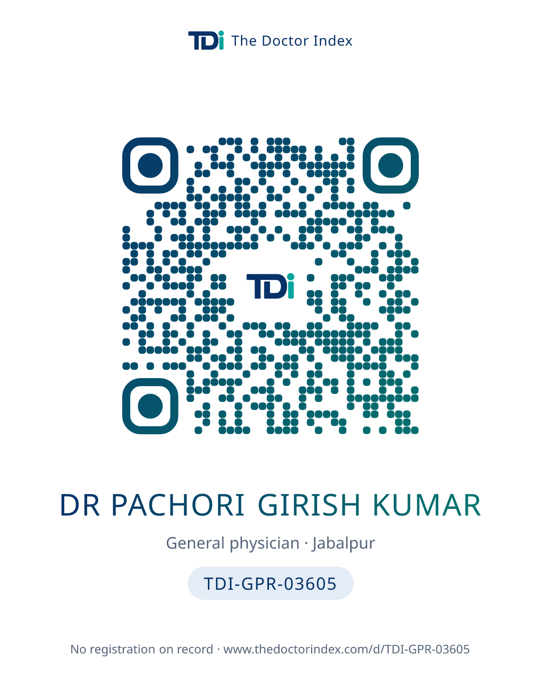 QR card for Dr Pachori Girish Kumar, TDI-GPR-03605