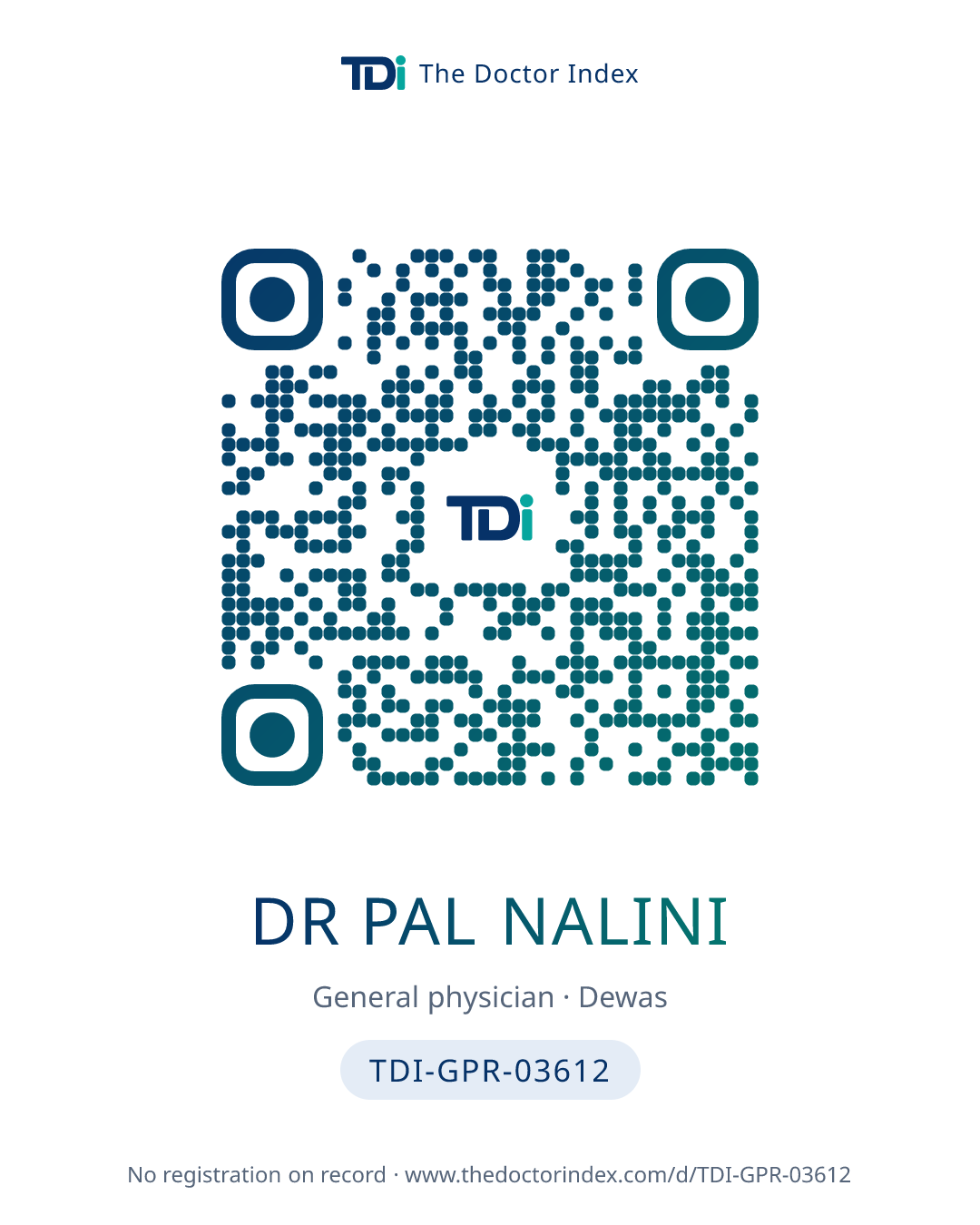 QR card for Dr Pal Nalini, TDI-GPR-03612