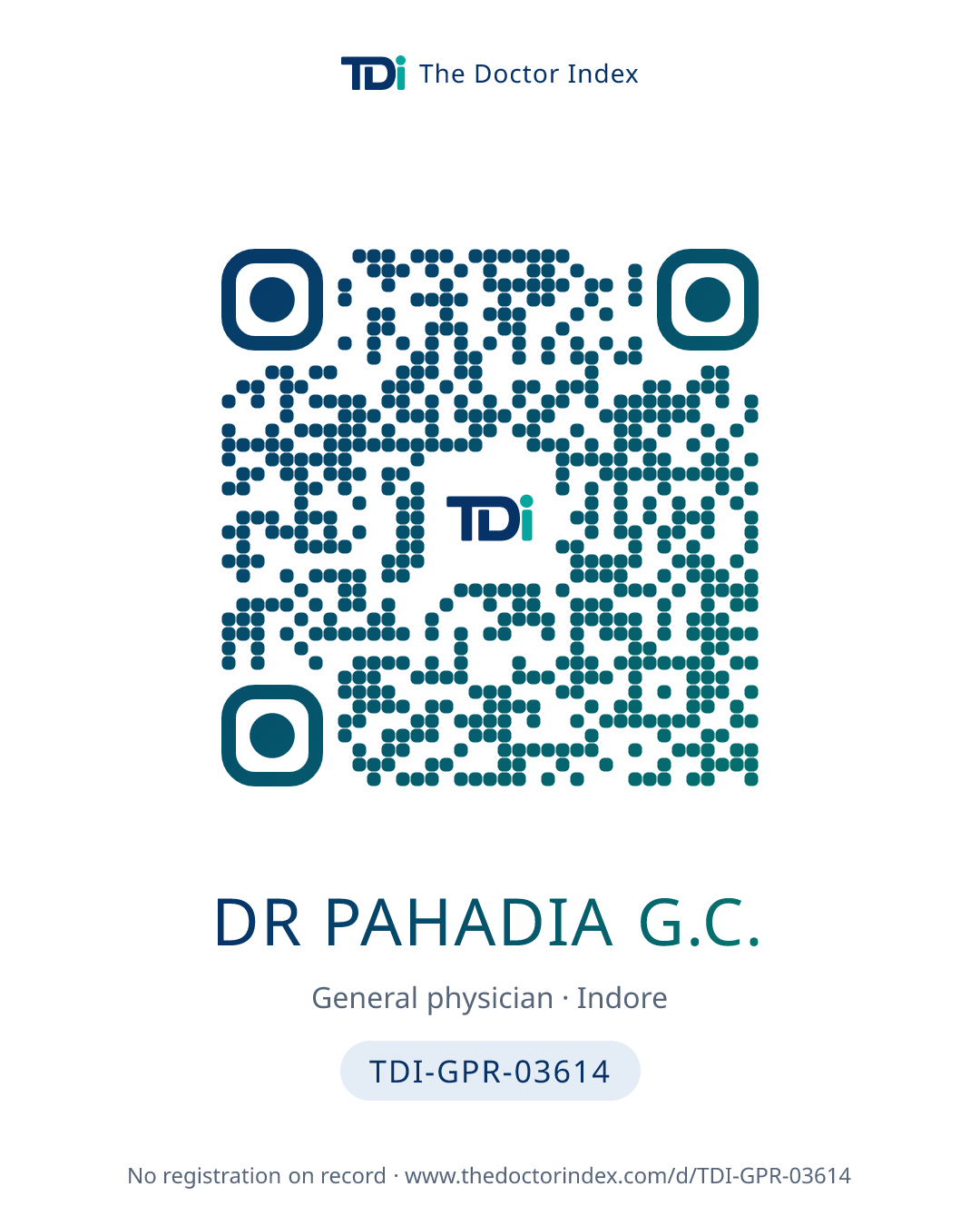 QR card for Dr Pahadia G.C., TDI-GPR-03614
