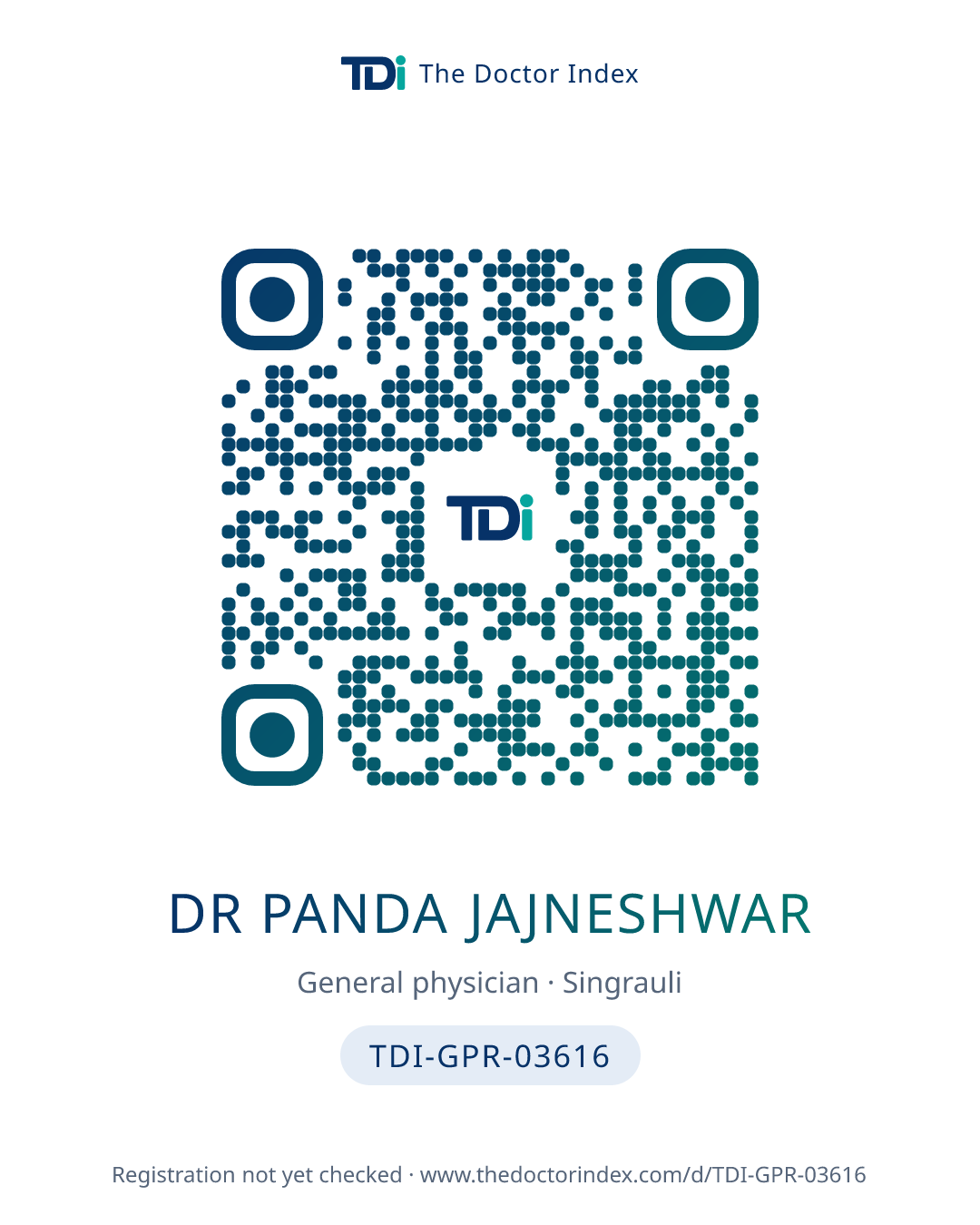 QR card for Dr Panda Jajneshwar, TDI-GPR-03616