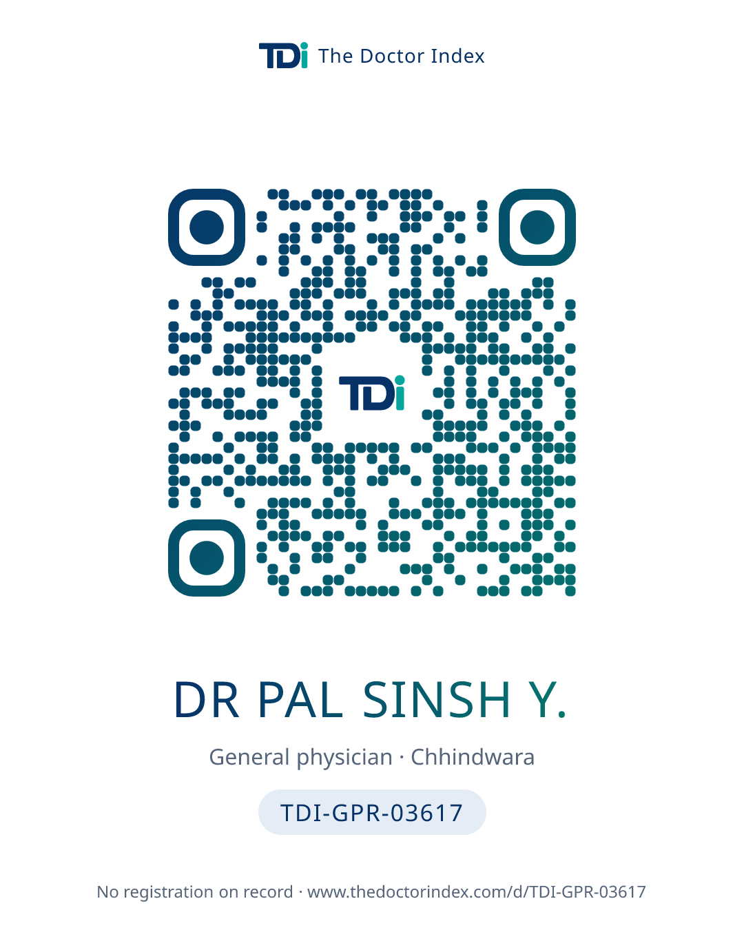 QR card for Dr Pal Sinsh Y., TDI-GPR-03617