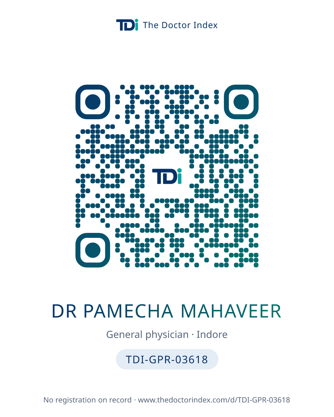 QR card for Dr Pamecha Mahaveer, TDI-GPR-03618