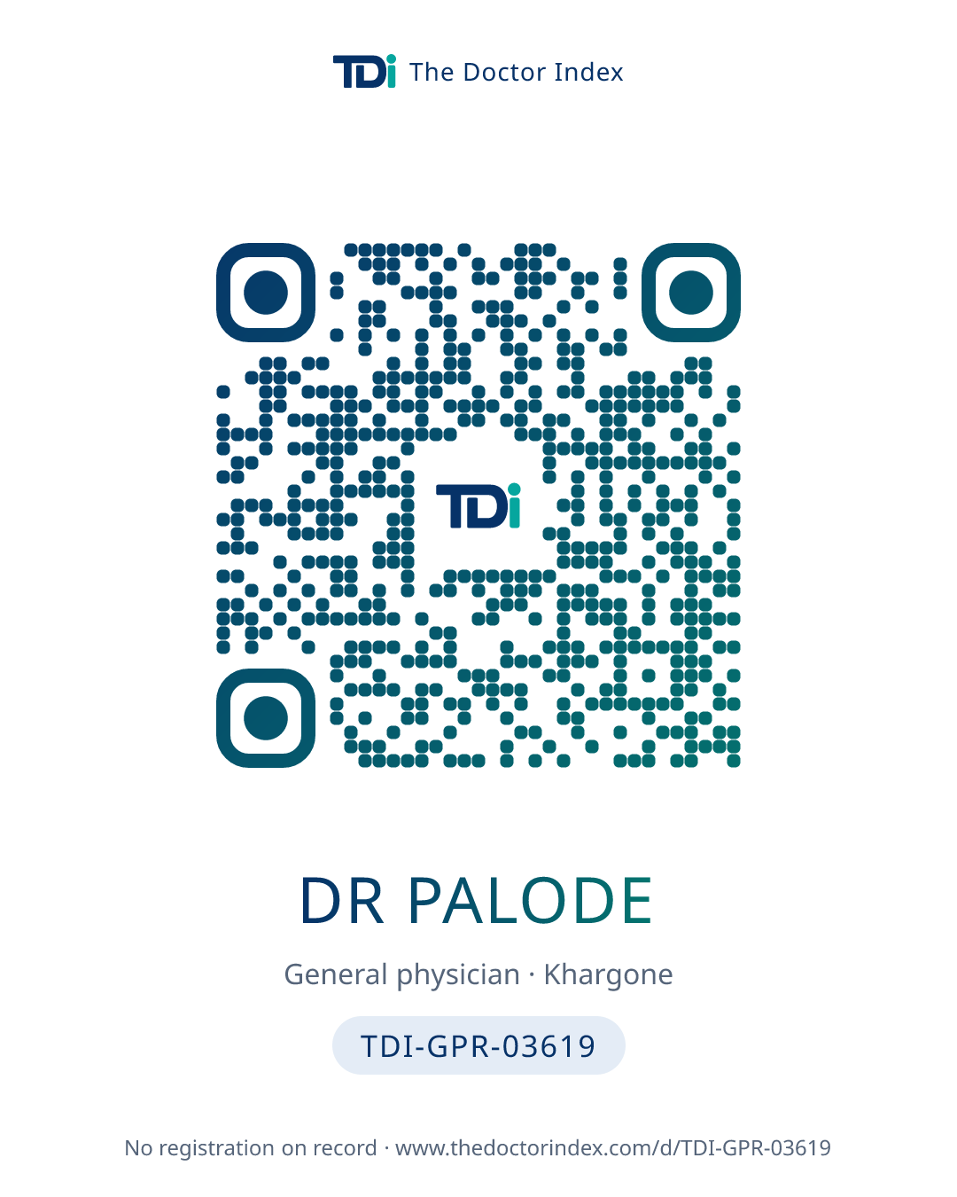 QR card for Dr Palode, TDI-GPR-03619