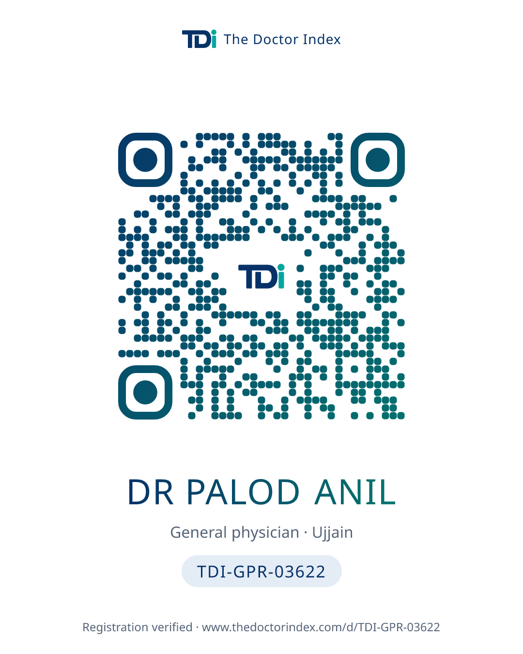 QR card for Dr Palod Anil, TDI-GPR-03622