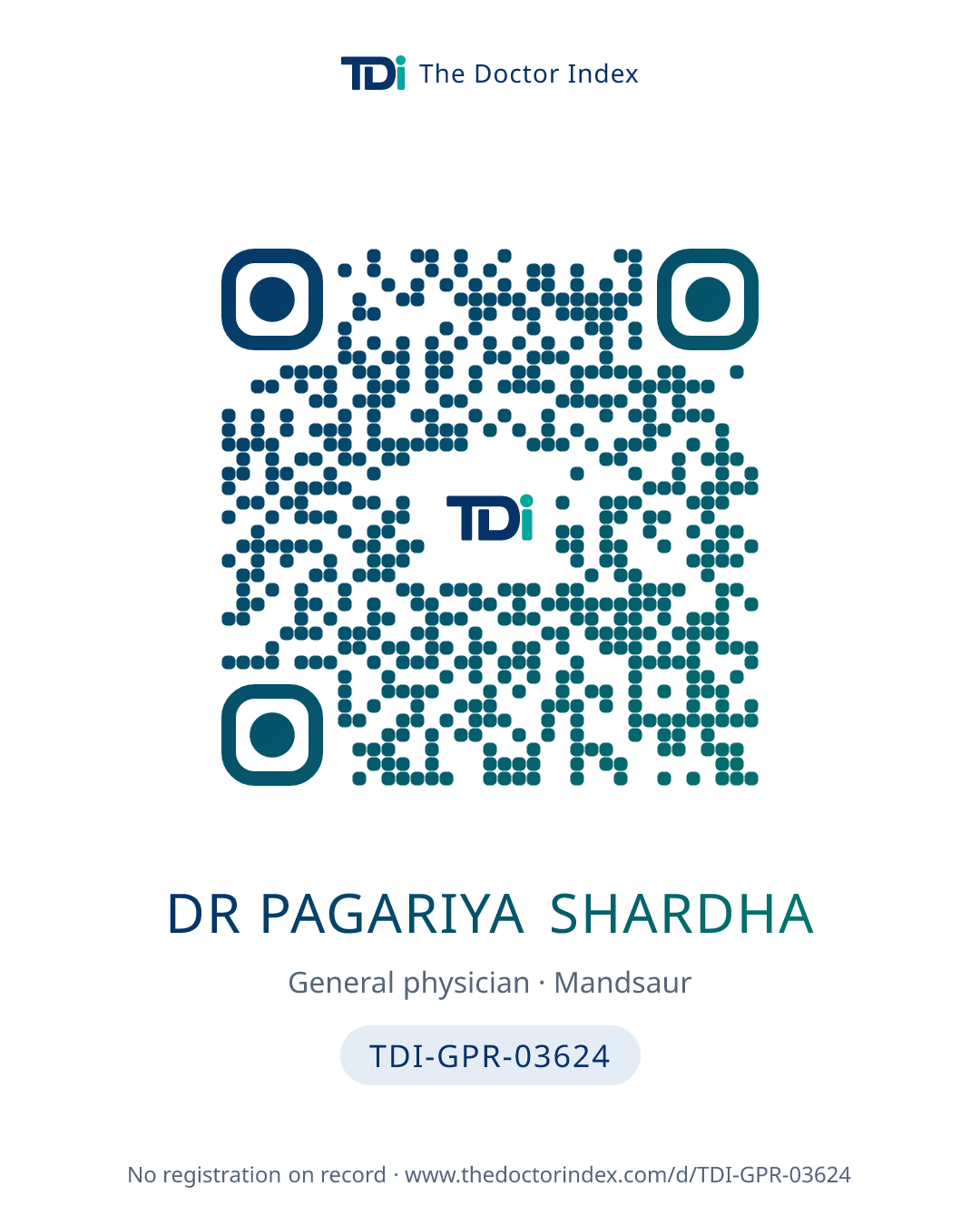 QR card for Dr Pagariya Shardha, TDI-GPR-03624