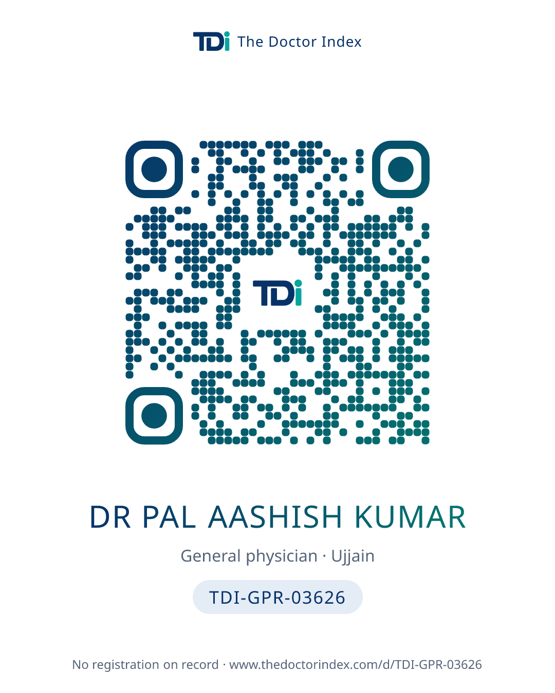 QR card for Dr Pal Aashish Kumar, TDI-GPR-03626