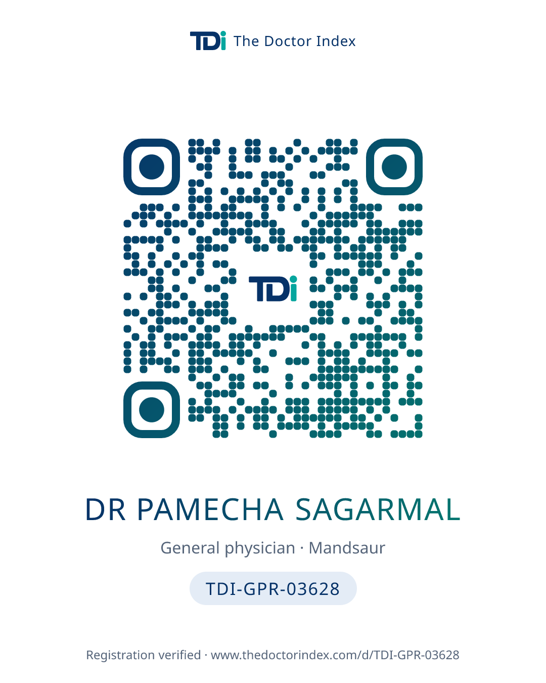 QR card for Dr Pamecha Sagarmal, TDI-GPR-03628