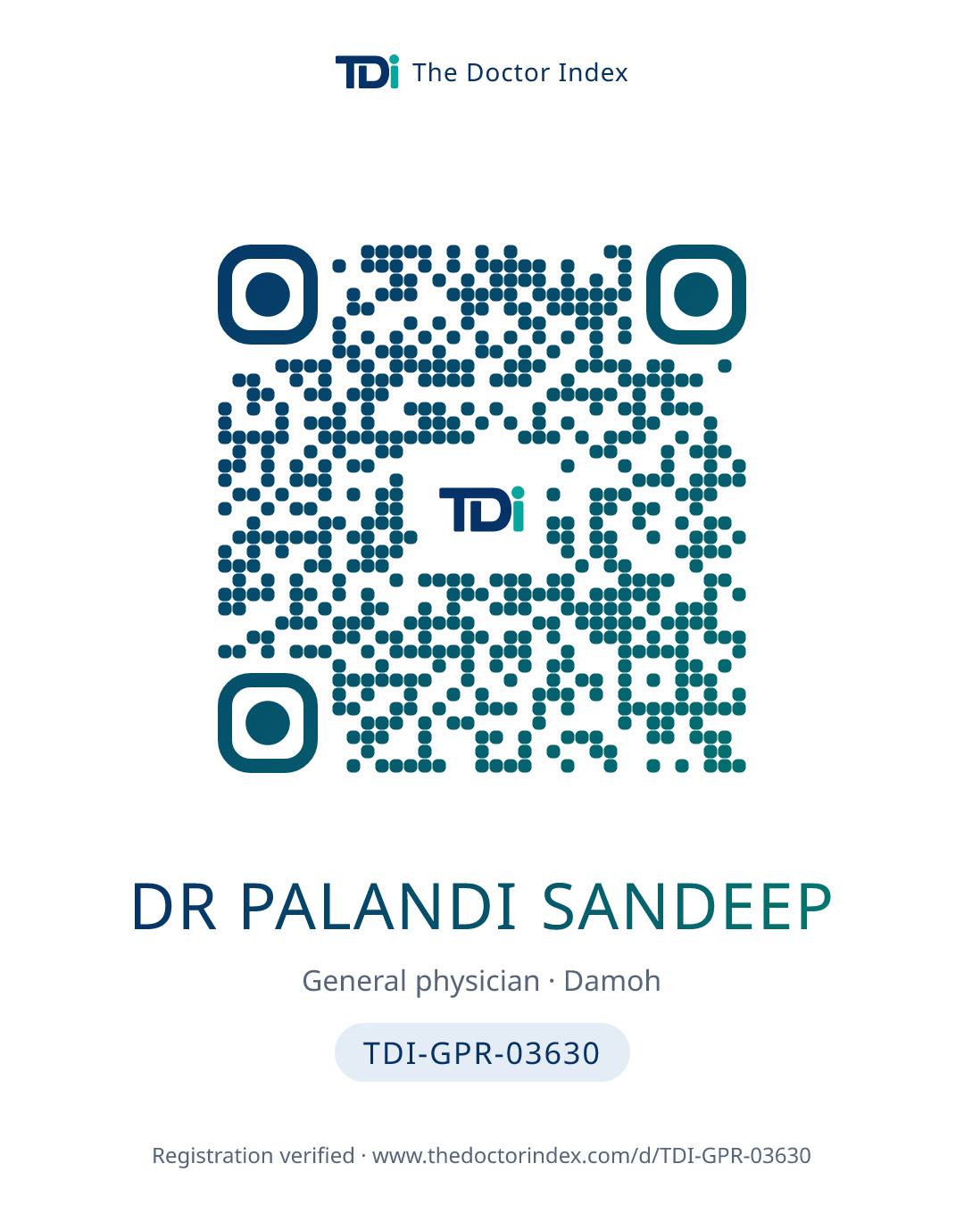 QR card for Dr Palandi Sandeep, TDI-GPR-03630