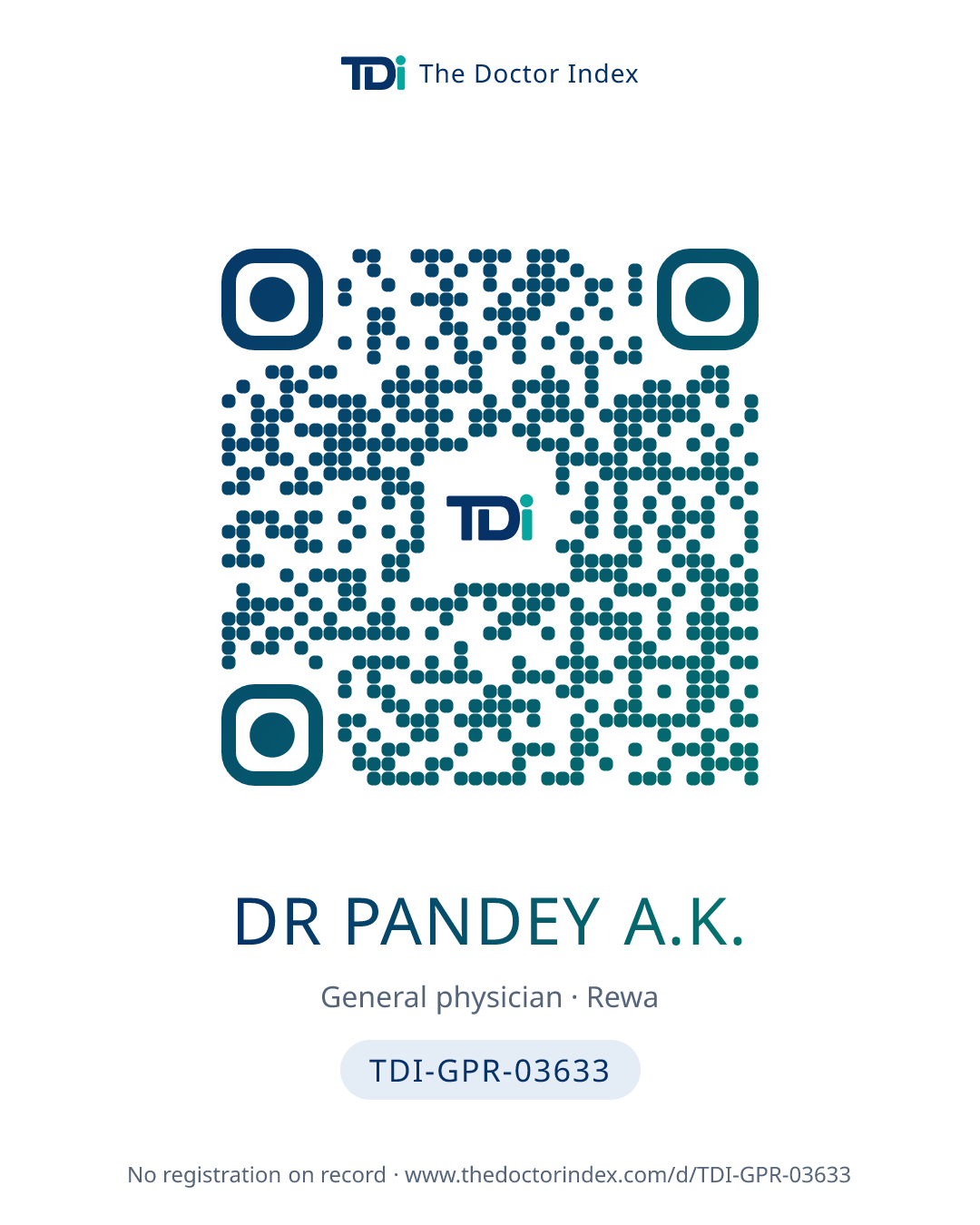 QR card for Dr Pandey A.K., TDI-GPR-03633