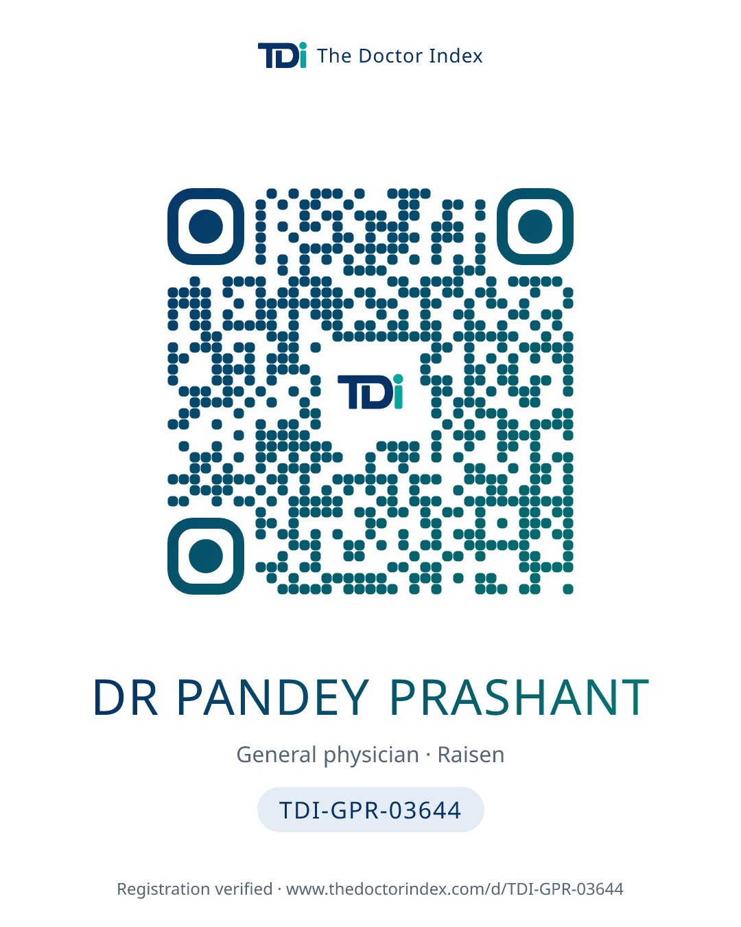QR card for Dr Pandey Prashant, TDI-GPR-03644