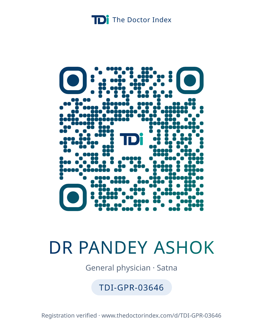 QR card for Dr Pandey Ashok, TDI-GPR-03646