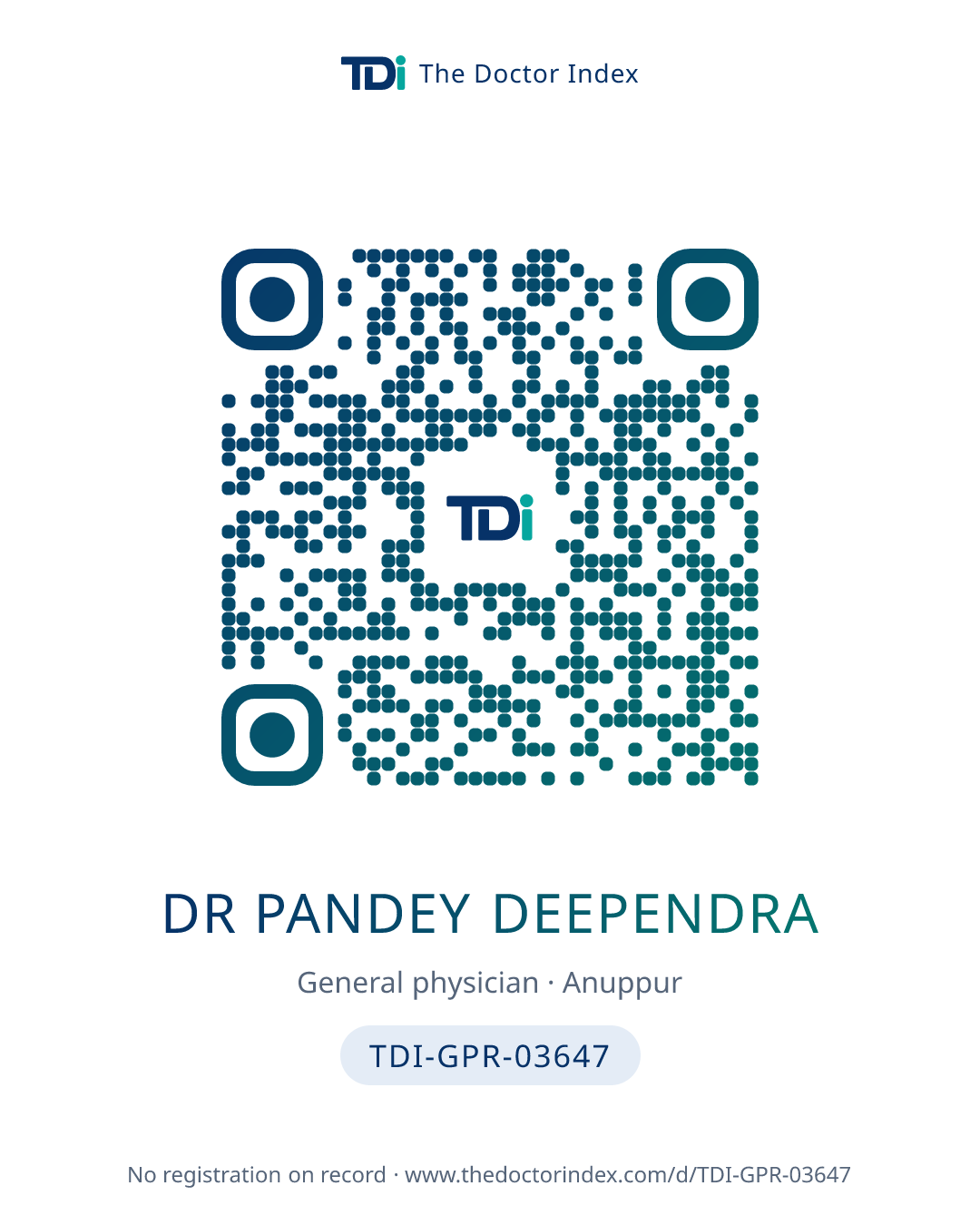 QR card for Dr Pandey Deependra, TDI-GPR-03647