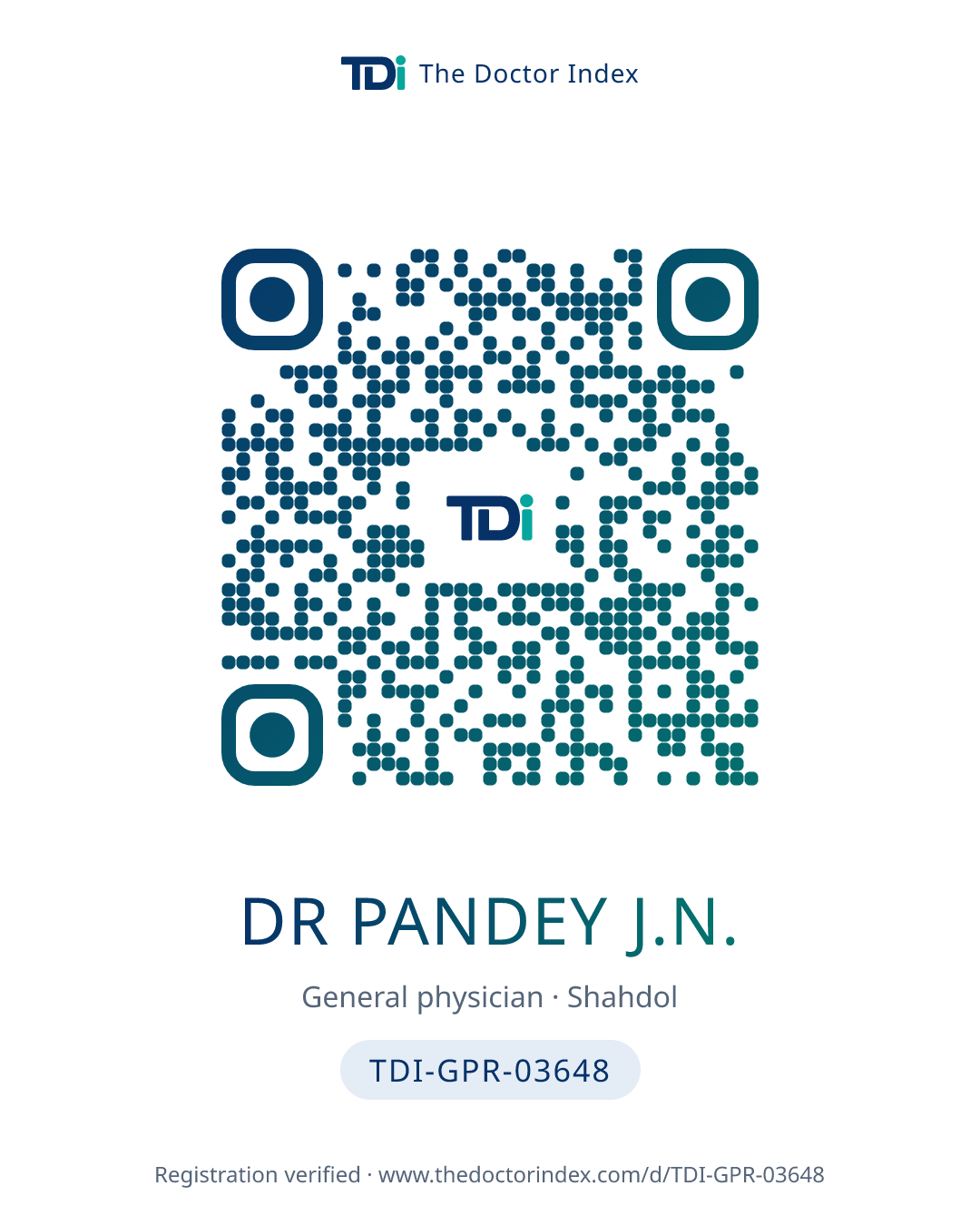 QR card for Dr Pandey J.N., TDI-GPR-03648