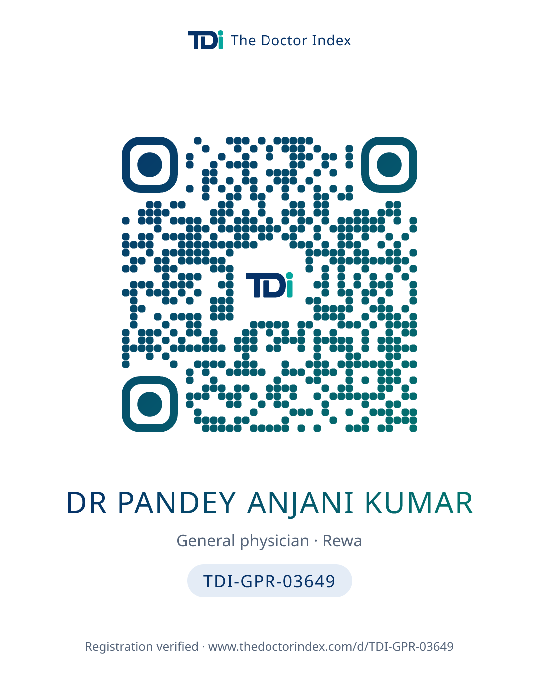 QR card for Dr Pandey Anjani Kumar, TDI-GPR-03649
