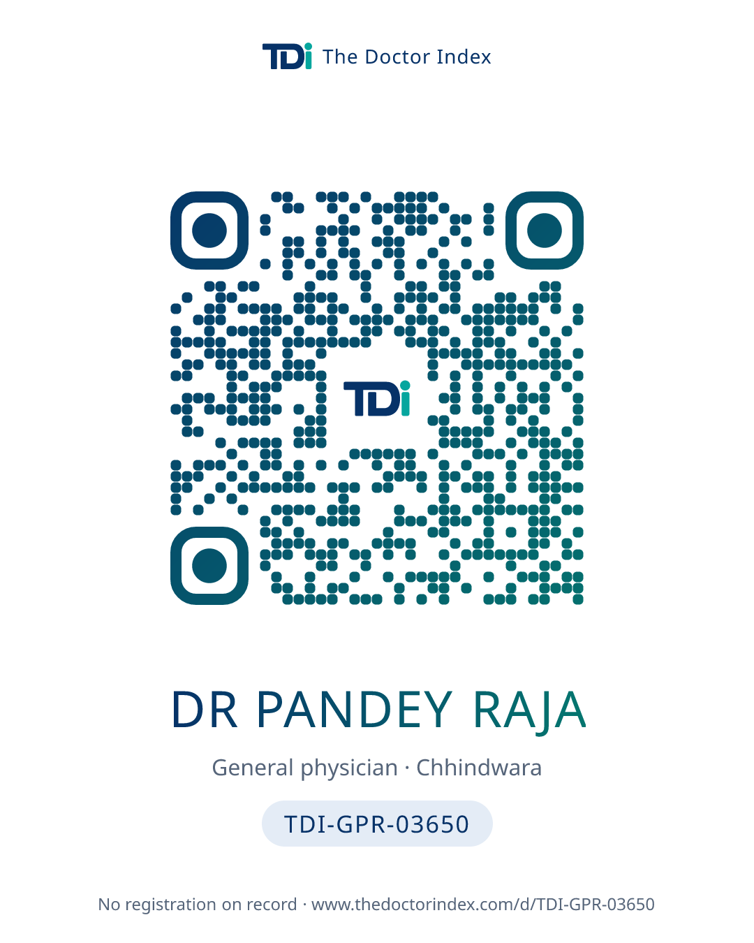 QR card for Dr Pandey Raja, TDI-GPR-03650