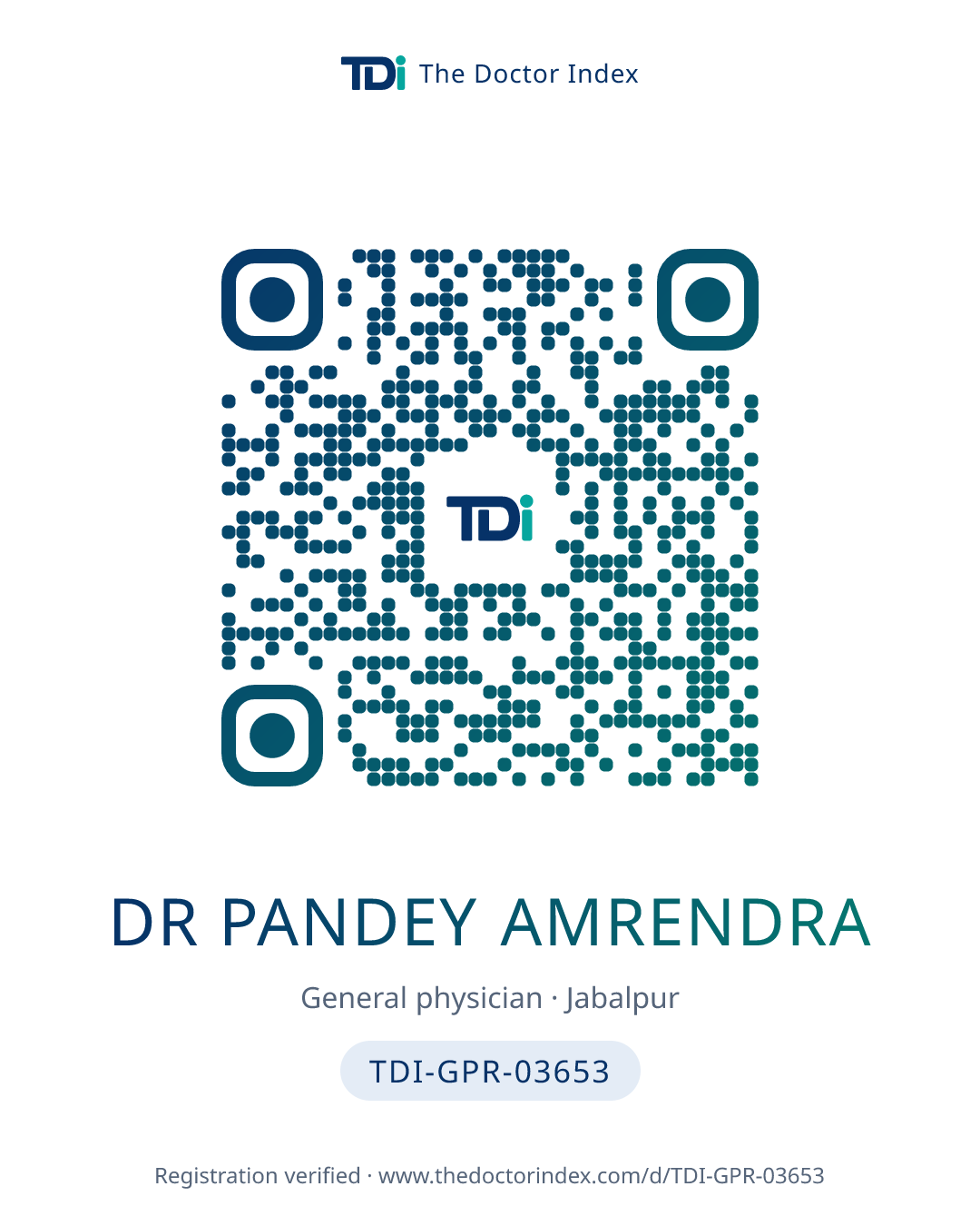 QR card for Dr Pandey Amrendra, TDI-GPR-03653