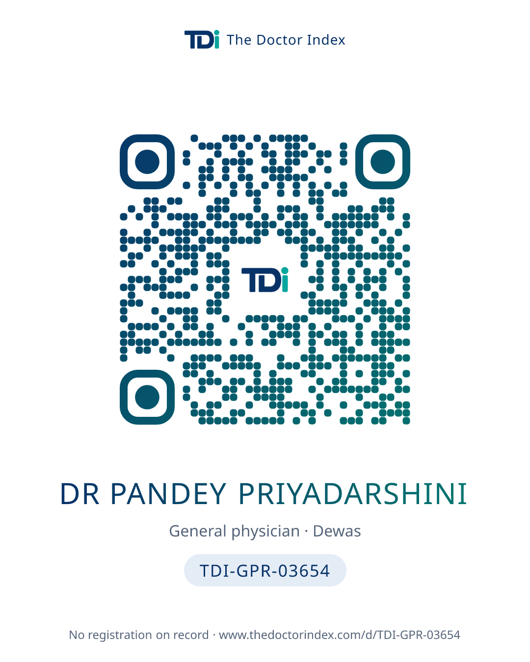 QR card for Dr Pandey Priyadarshini, TDI-GPR-03654
