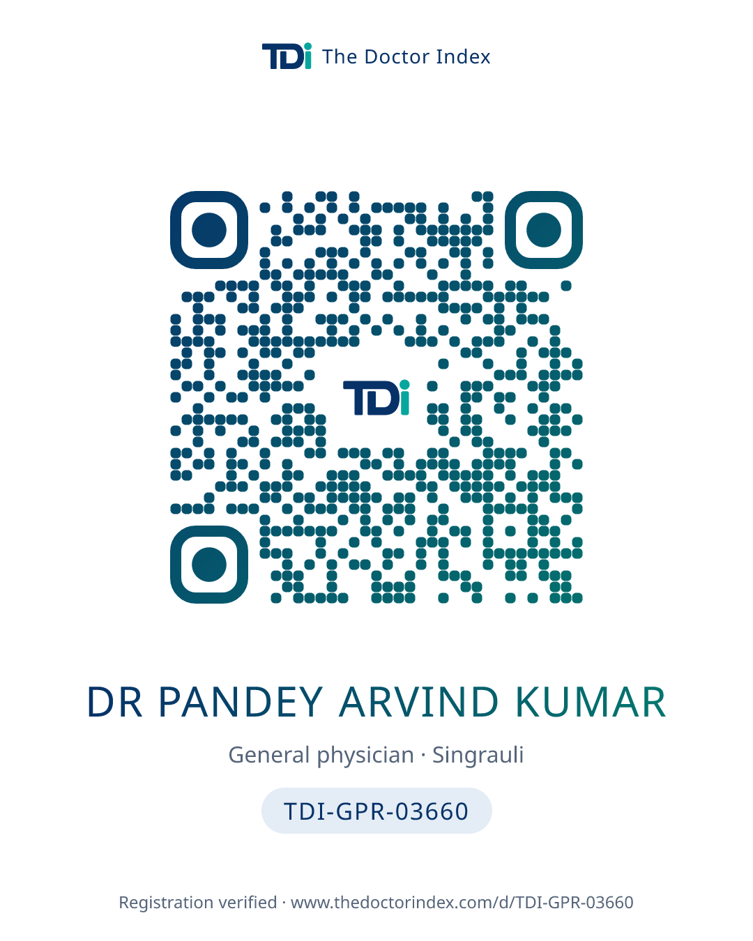 QR card for Dr Pandey Arvind Kumar, TDI-GPR-03660