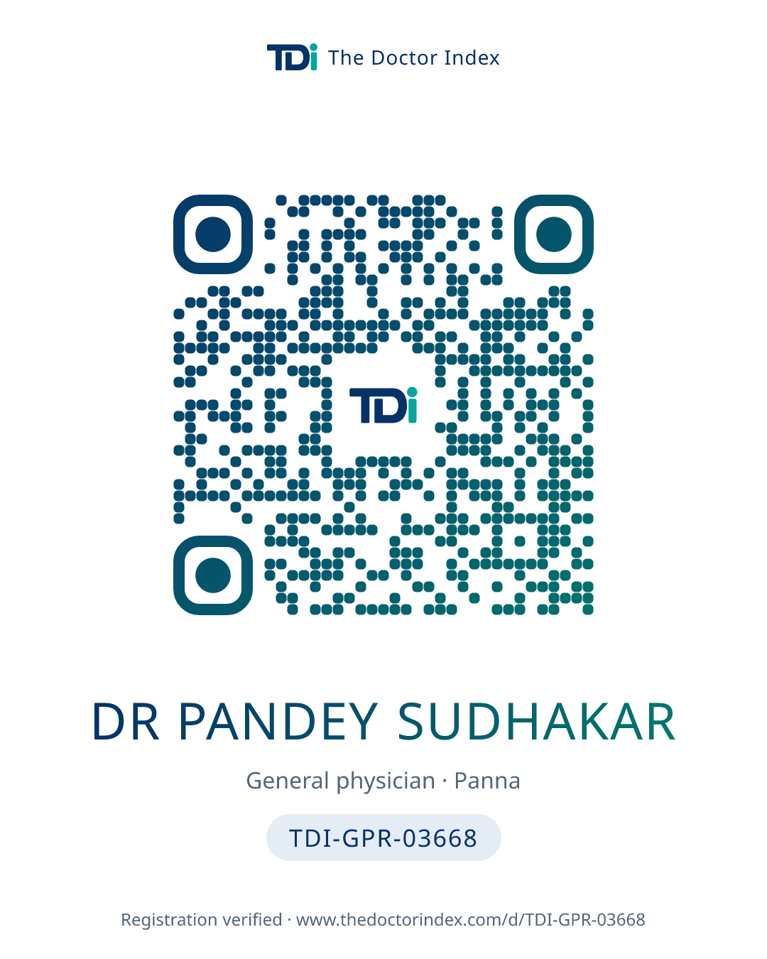 QR card for Dr Pandey Sudhakar, TDI-GPR-03668