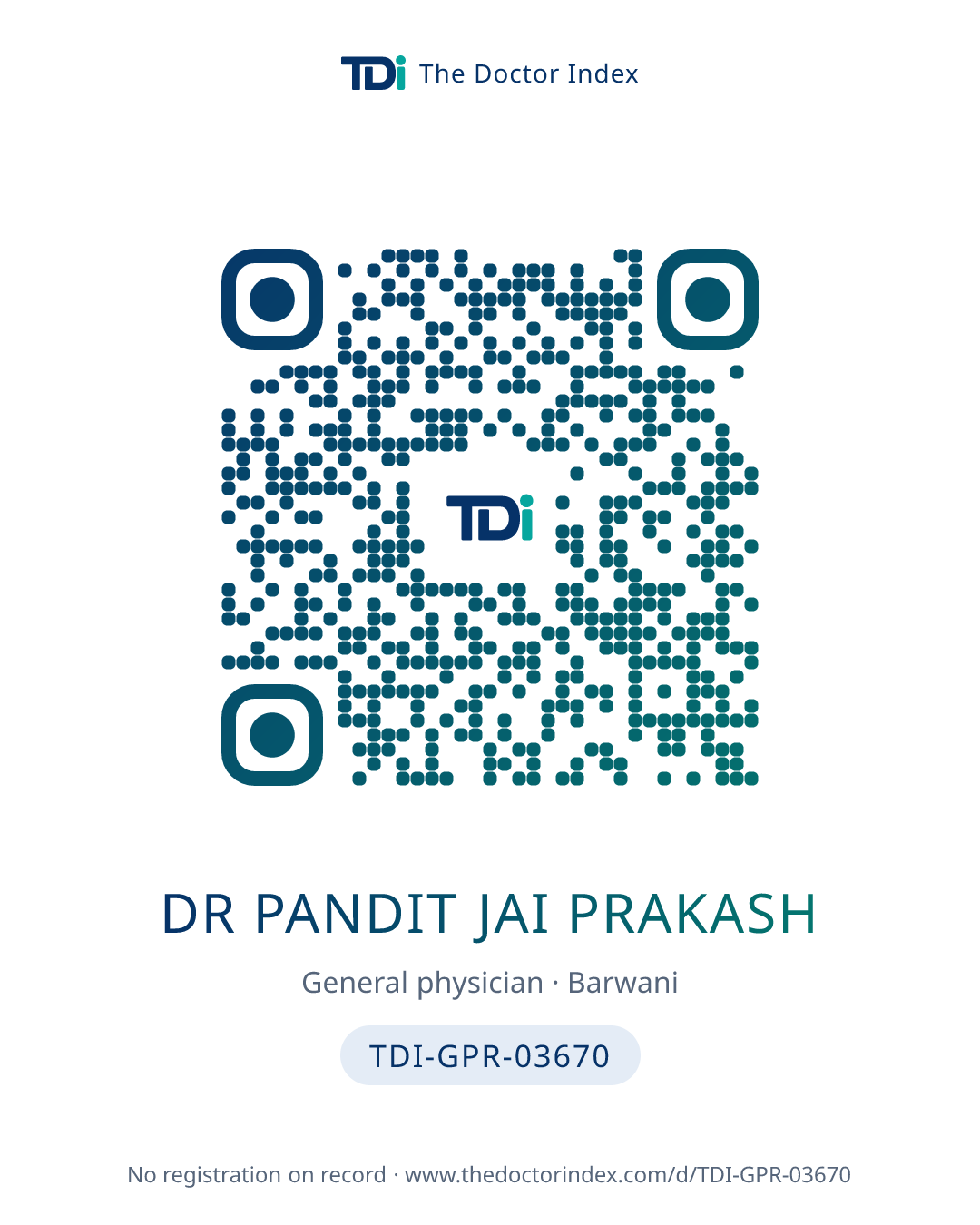 QR card for Dr Pandit Jai Prakash, TDI-GPR-03670