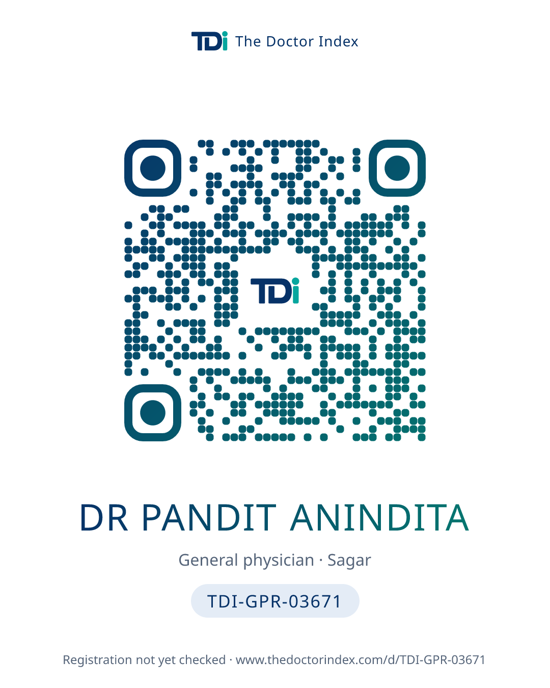 QR card for Dr Pandit Anindita, TDI-GPR-03671
