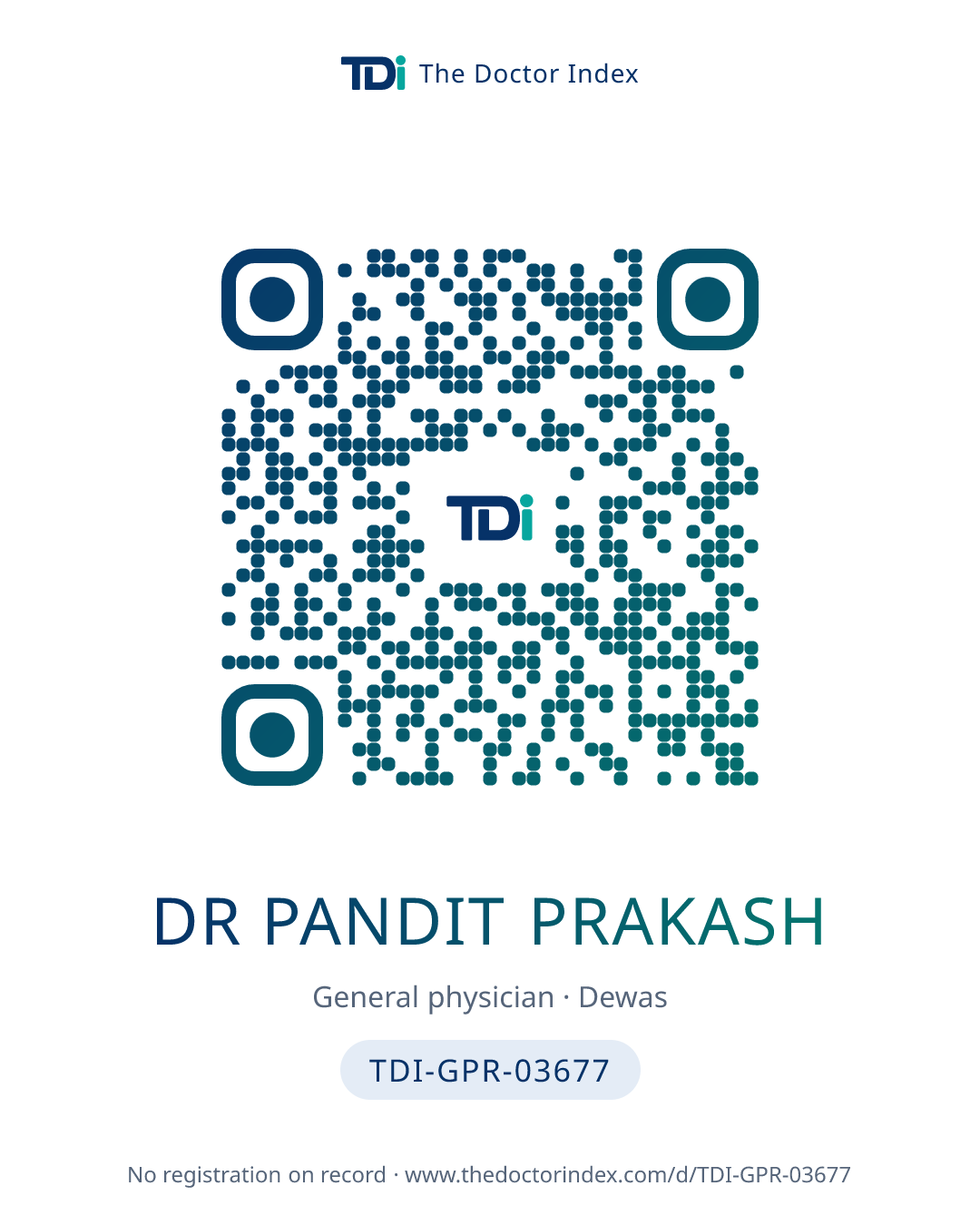 QR card for Dr Pandit Prakash, TDI-GPR-03677