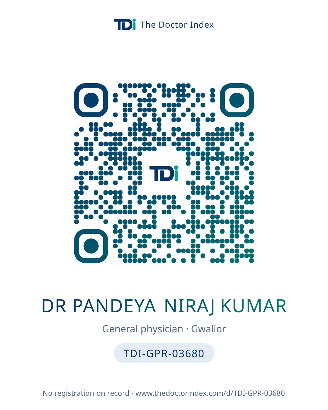 QR card for Dr Pandeya Niraj Kumar, TDI-GPR-03680