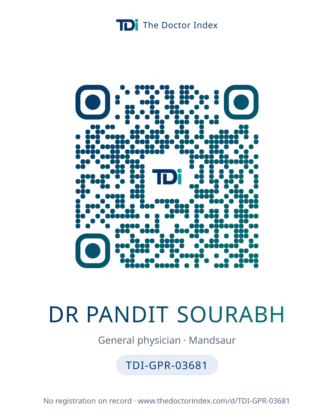 QR card for Dr Pandit Sourabh, TDI-GPR-03681
