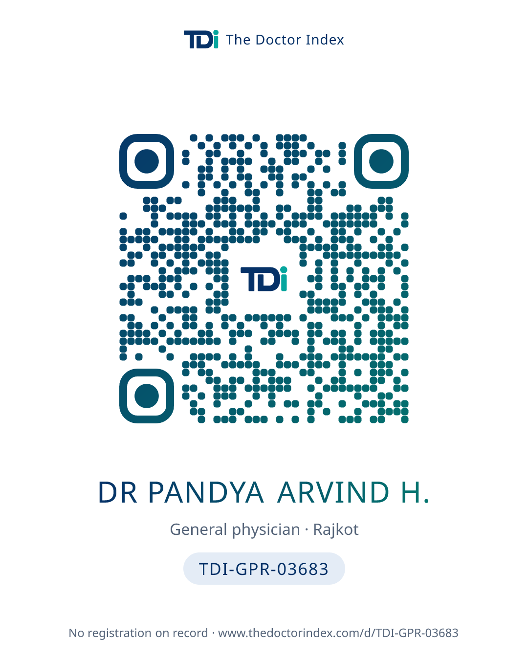 QR card for Dr Pandya Arvind H., TDI-GPR-03683