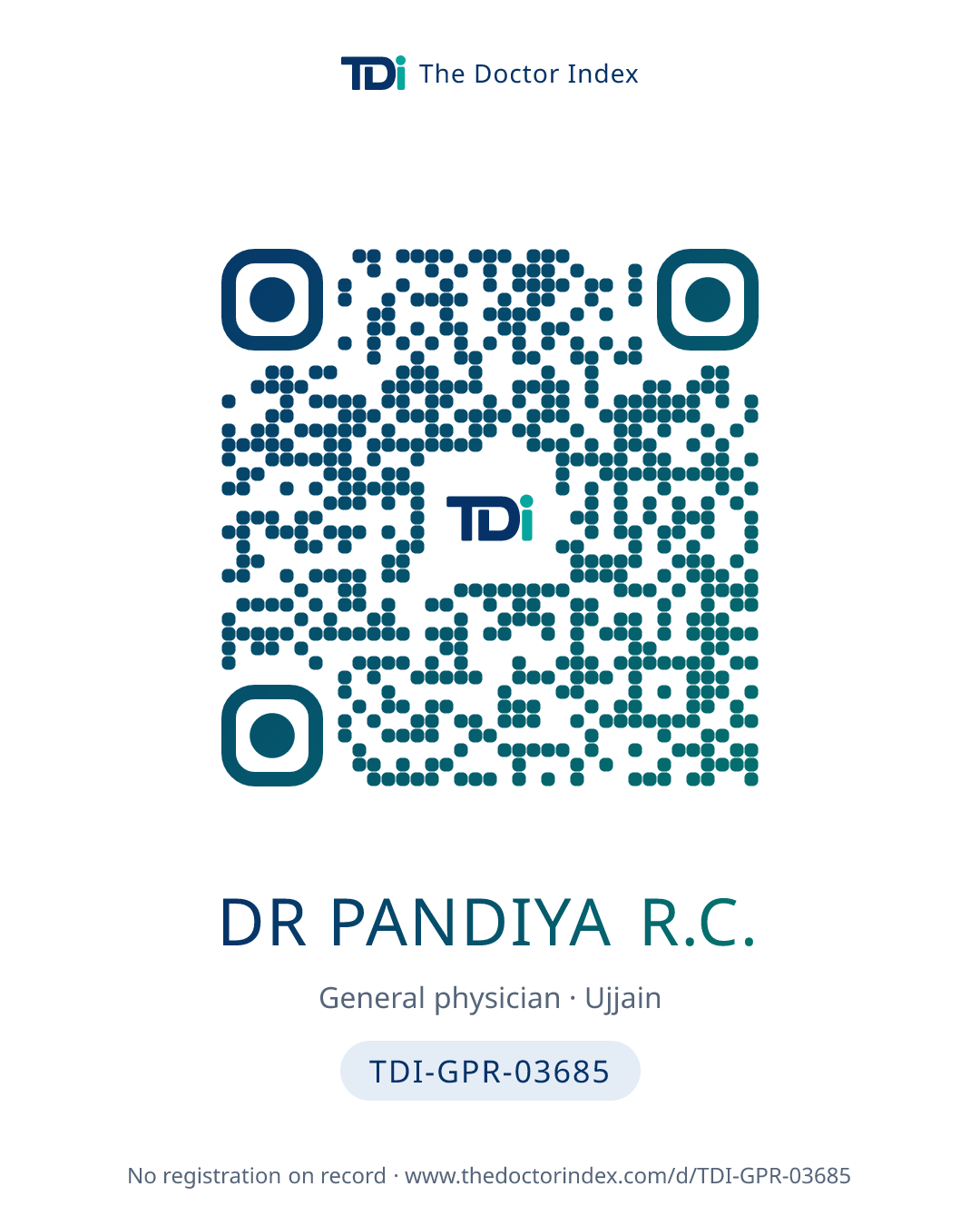 QR card for Dr Pandiya R.C., TDI-GPR-03685