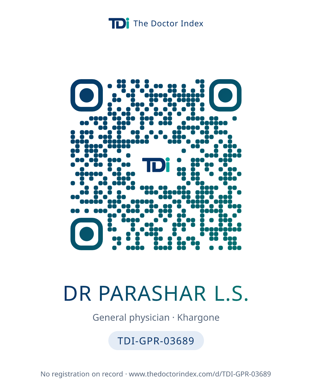 QR card for Dr Parashar L.S., TDI-GPR-03689