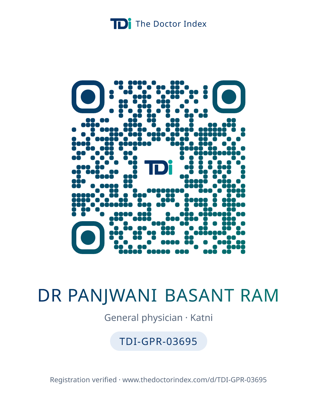 QR card for Dr Panjwani Basant Ram, TDI-GPR-03695