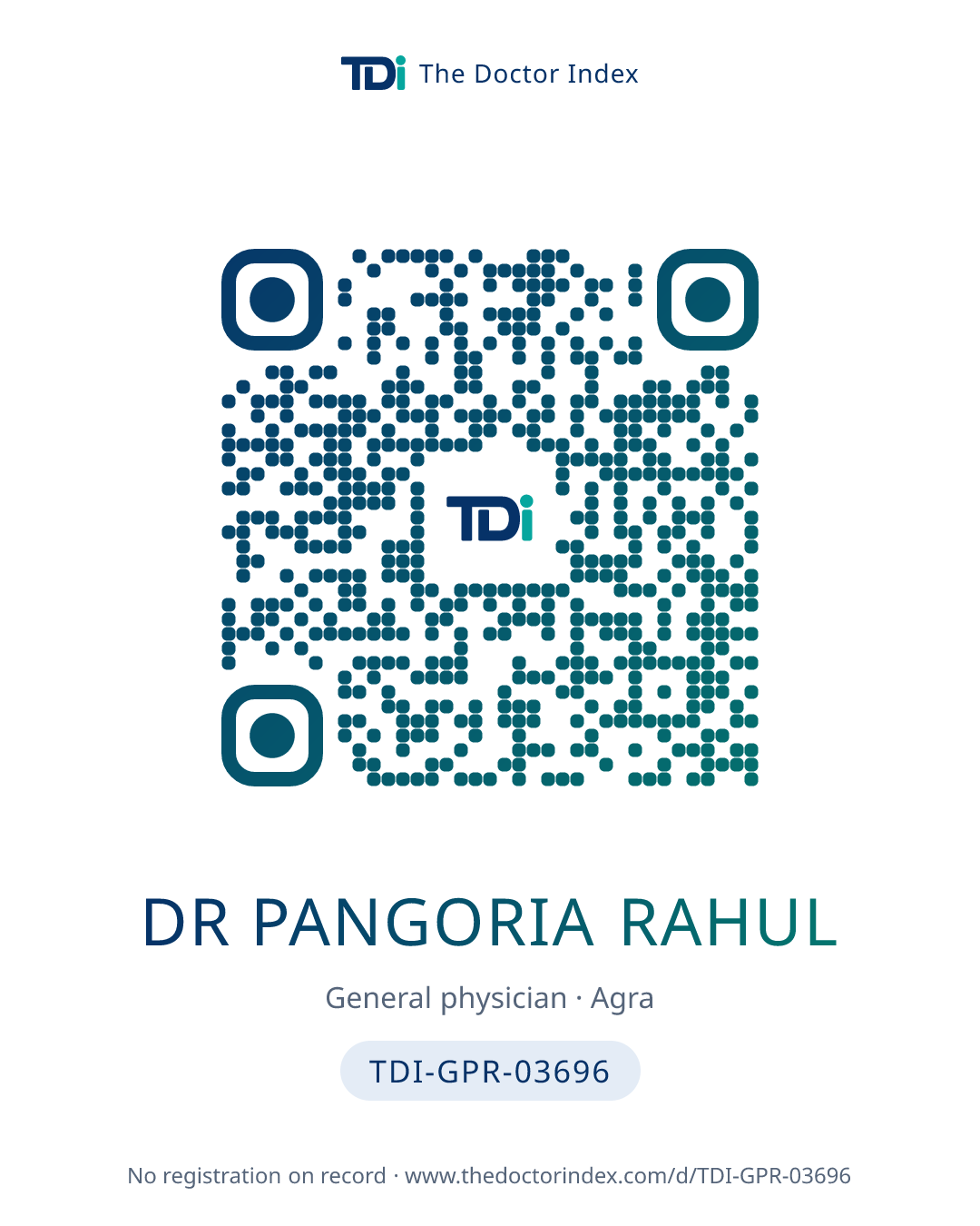 QR card for Dr Pangoria Rahul, TDI-GPR-03696