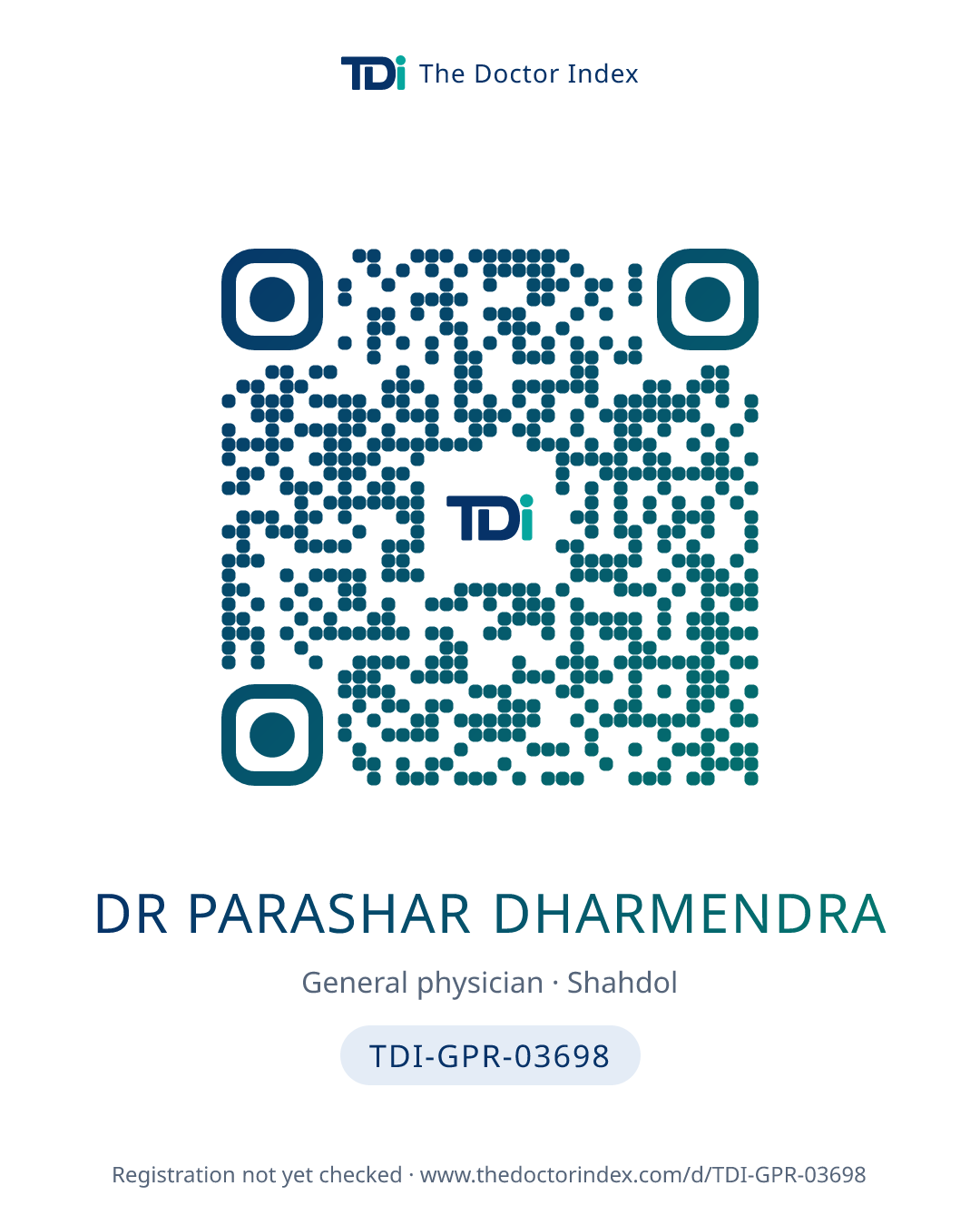QR card for Dr Parashar Dharmendra, TDI-GPR-03698