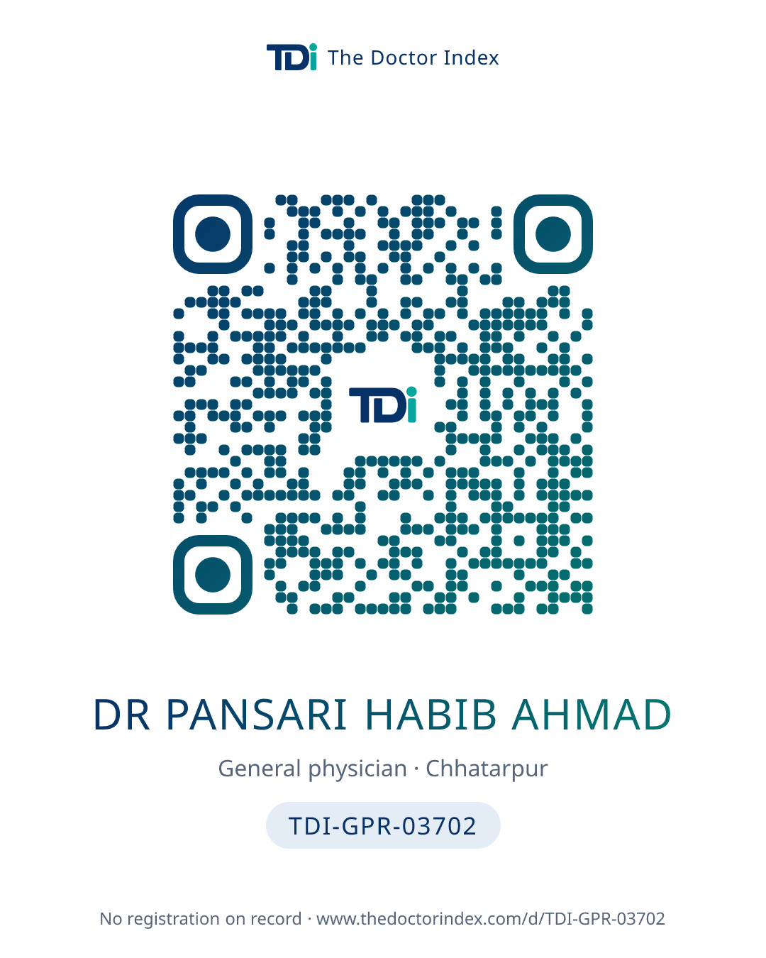 QR card for Dr Pansari Habib Ahmad, TDI-GPR-03702