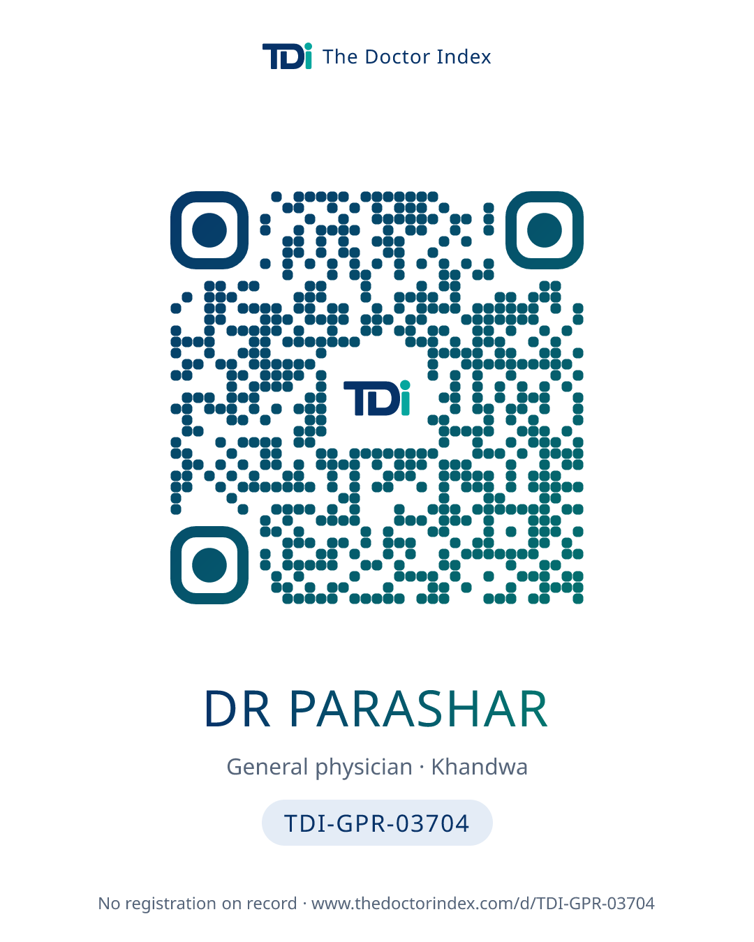 QR card for Dr Parashar, TDI-GPR-03704