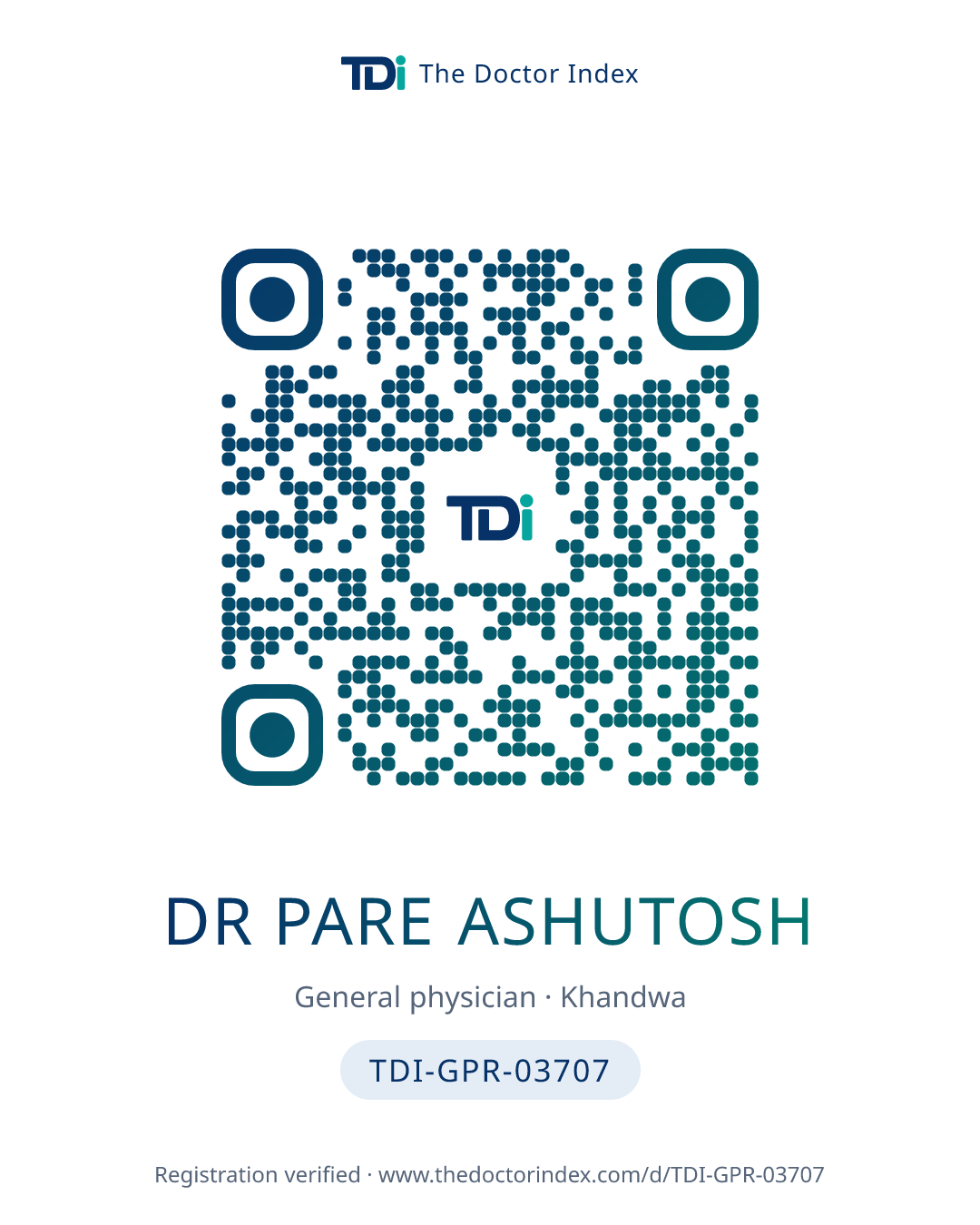 QR card for Dr Pare Ashutosh, TDI-GPR-03707