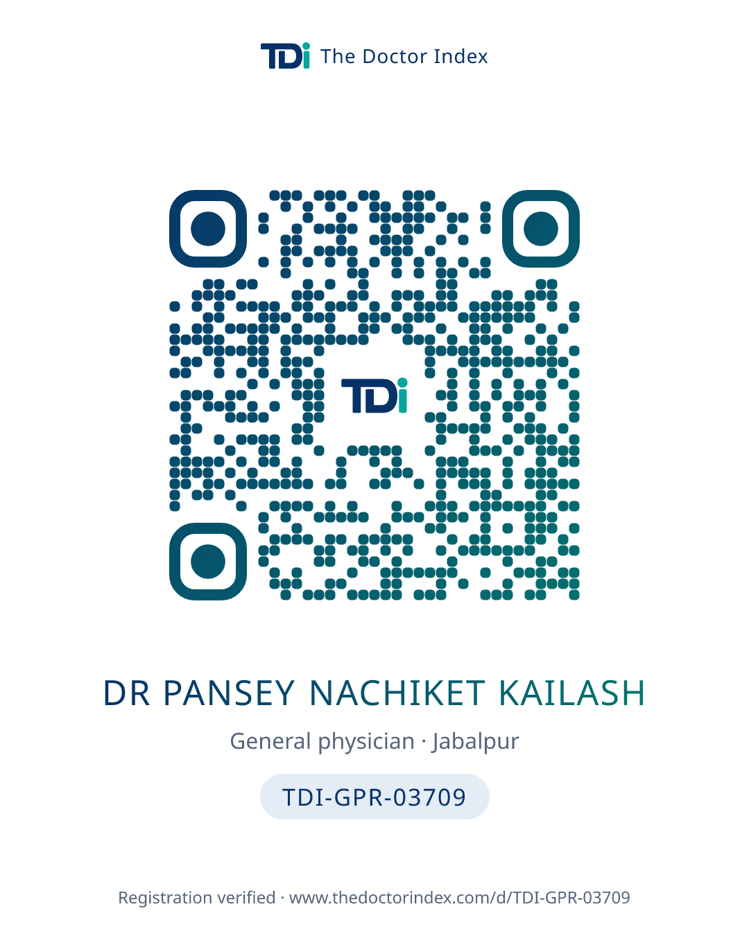 QR card for Dr Pansey Nachiket Kailash, TDI-GPR-03709